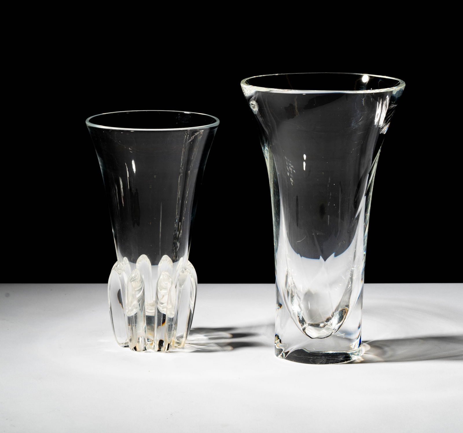 Two Steuben Glass Vases: each signed, the smallest: 10 in., the largest: 11 3/4 in.
