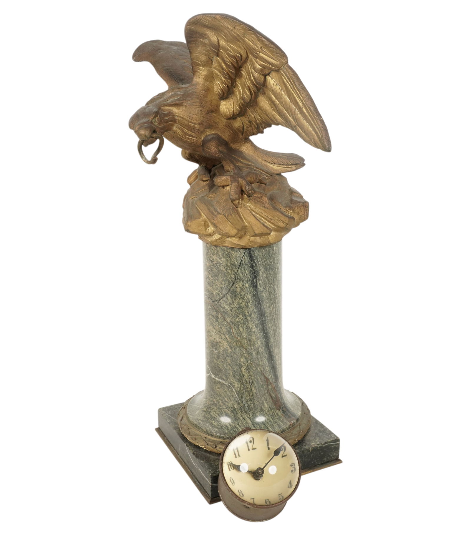 Gilt Bronze and Marble Eagle Glass Ball Clock: overall: 14 1/2 x 6 1/2 x 8 1/2 in.