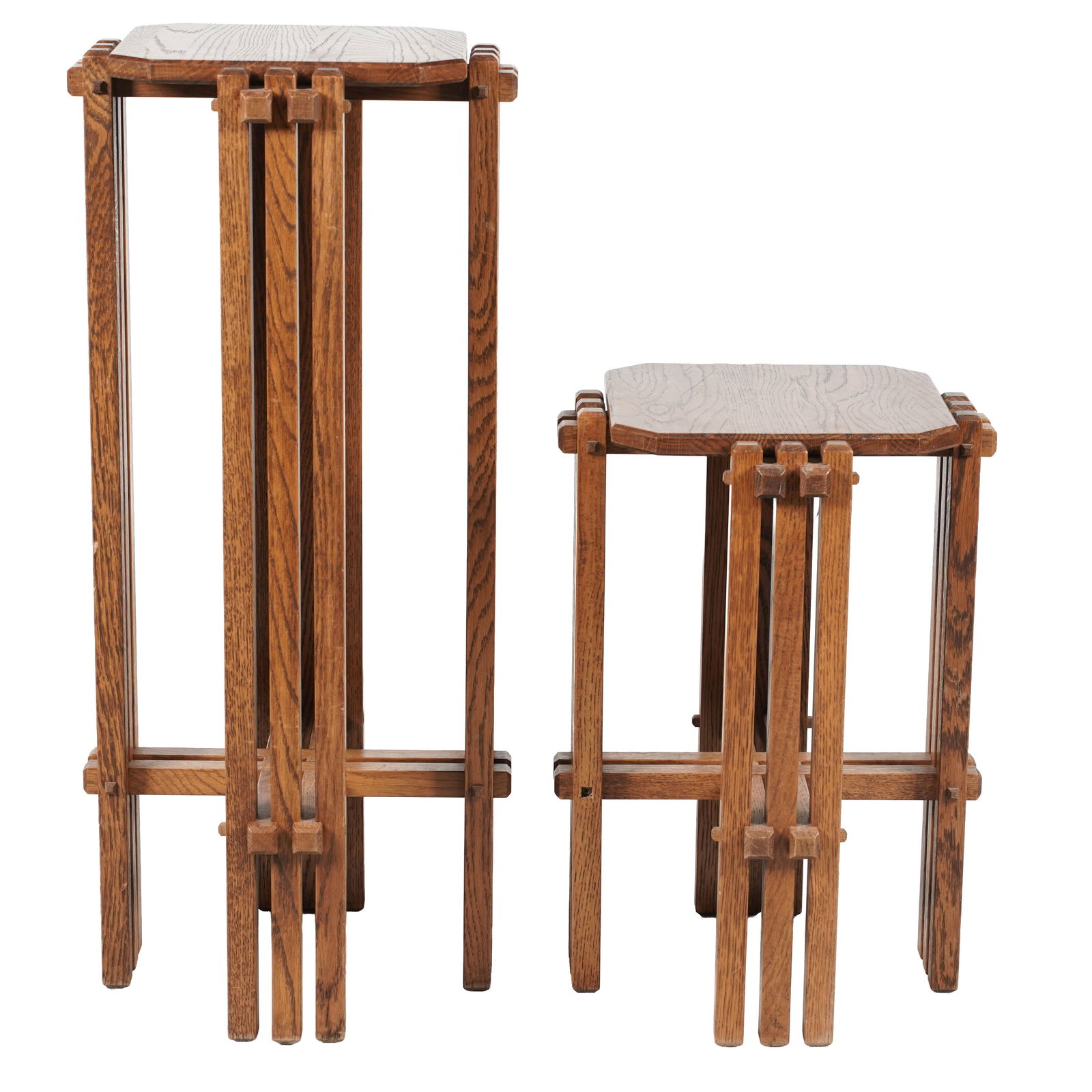 A Pair of American Oak Fern Stands: Tallest: 33 1/2 Smallest: 21 1/2 in.