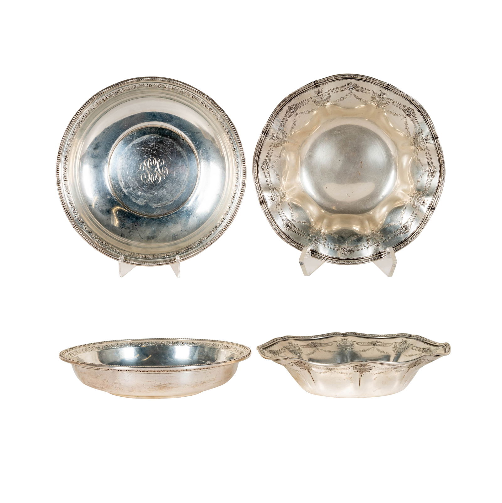 Two Assorted Sterling Bowls: eack marked to underside, each 10 in. dia., approximately 701 grams