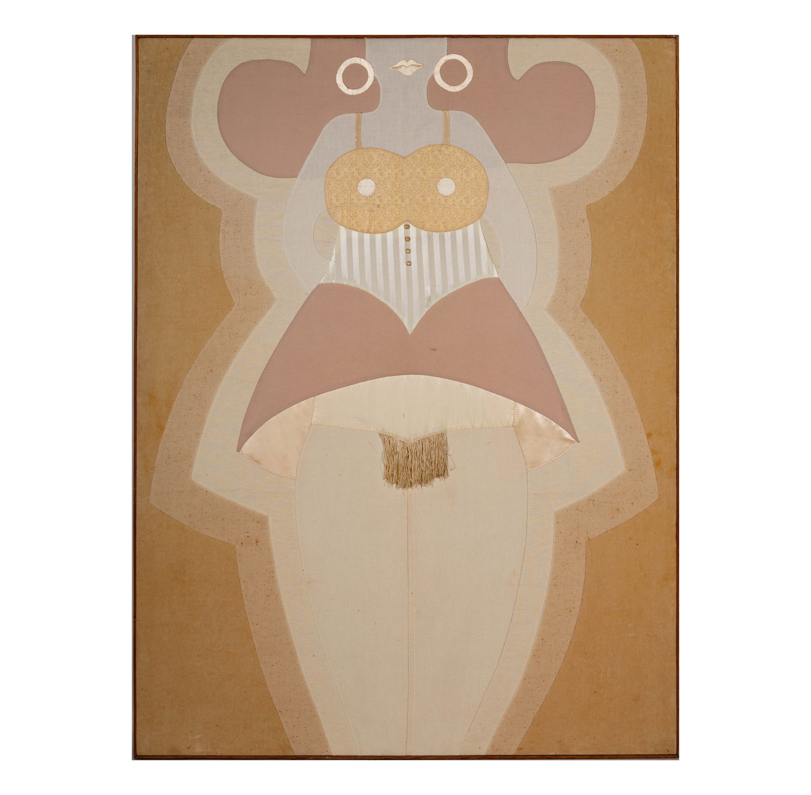 Joseph Diggs, Southern Belle: stitched fabrics on panel, signed and dated to artist's label affixed verso, 64 x 48 in, frame: 64 1/2 x 48 1/2 in.