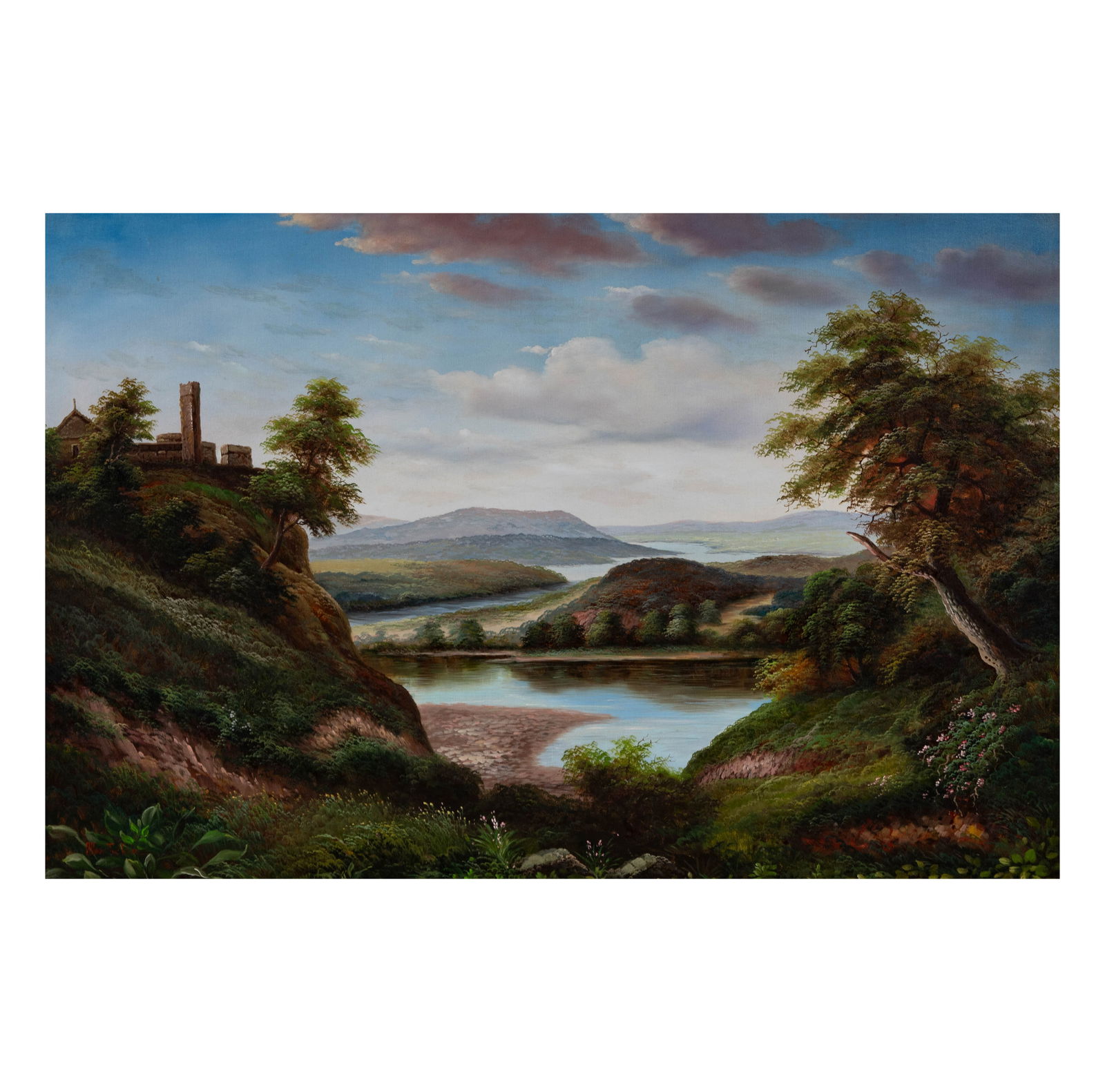 Landscape with Castle and River: late 20th century; oil on canvas; signed "Allan Tucker" lower right; 24 x 37 in., Frame: 31 1/2 x 43 3/4 in.