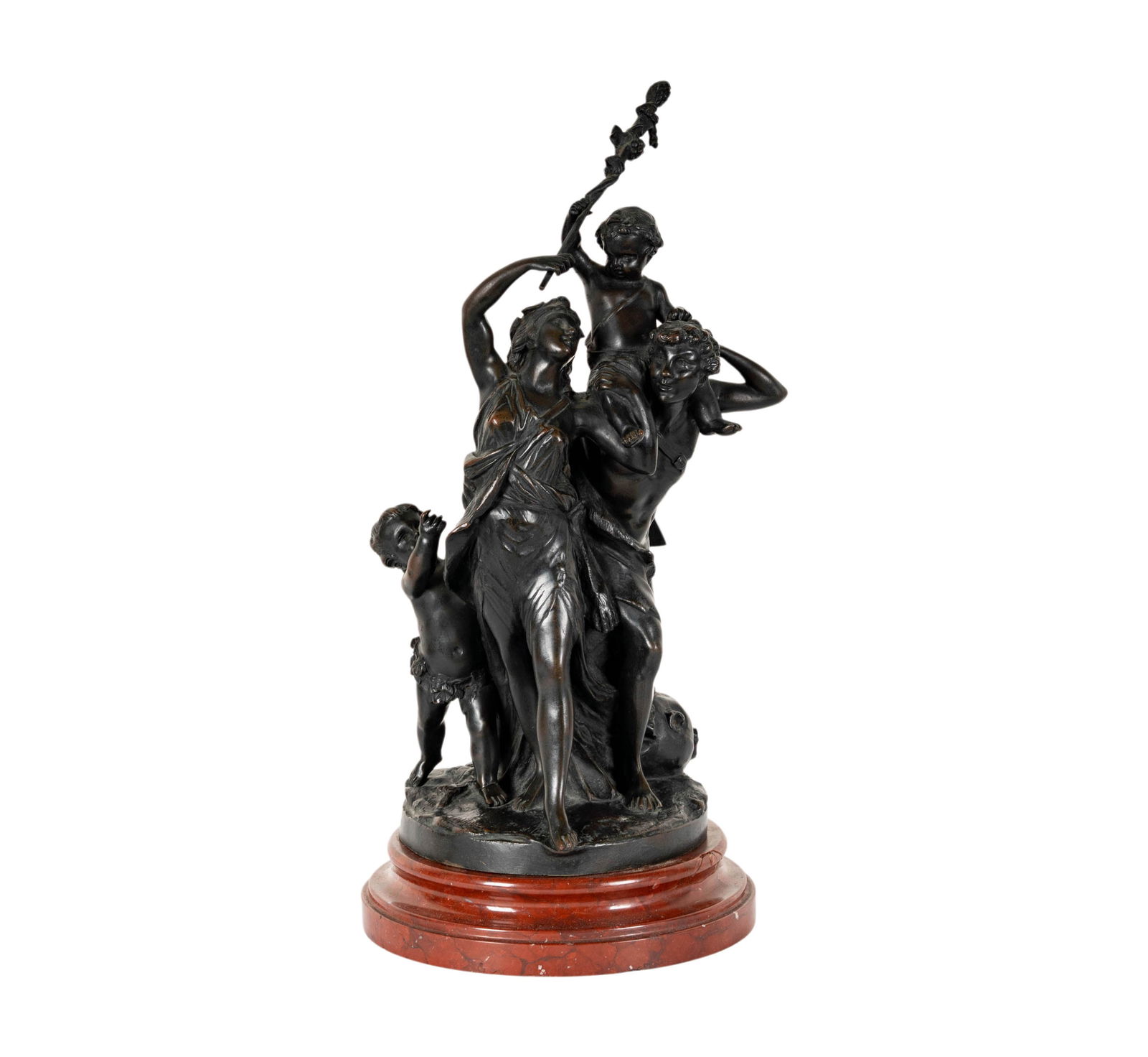 After Michel Claude Clodion (1738-1814), Triomphe Bacchus: bronze on marble base, bronze group: 17 3/4 x 9 1/2 x 7 1/4 in., overall: 19 3/4 in. high