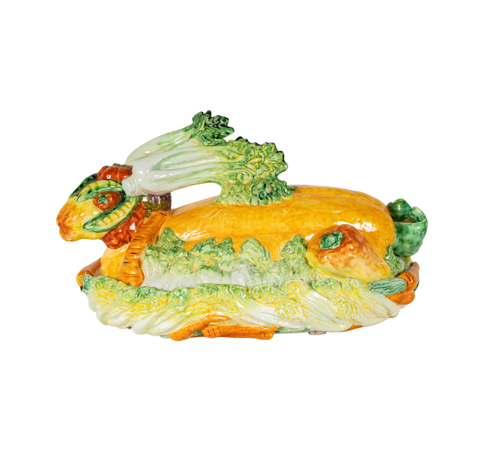 Italian Majolica Porcelain Figural Tureen: marked to underside, 12 x 20 x 12 in.