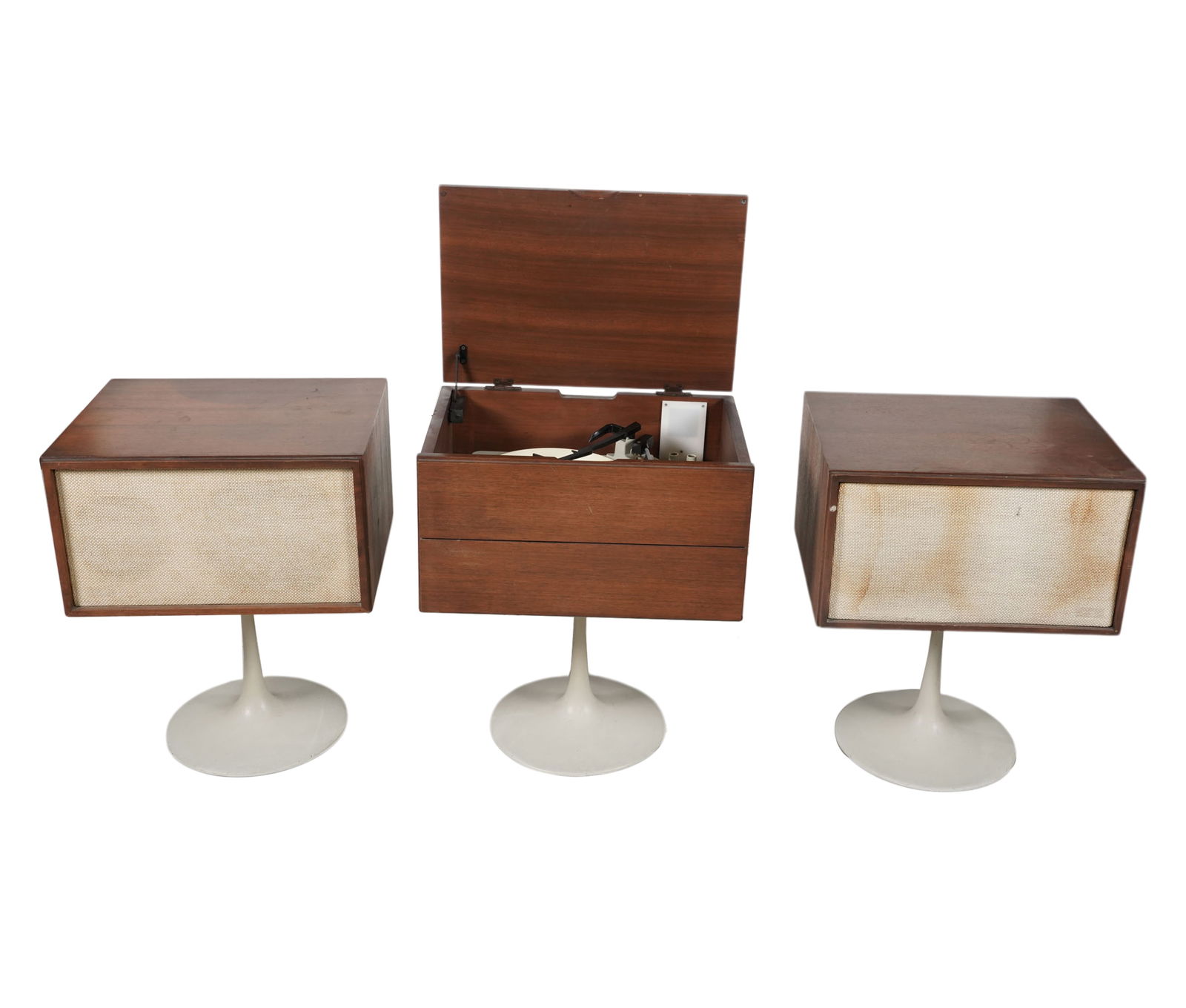 KLH Mid-Century Model Twenty Stereo Cabinets: with Gerrard turntable, Turntable cabinet: 24 x 20 1/2 x 15 1/2,