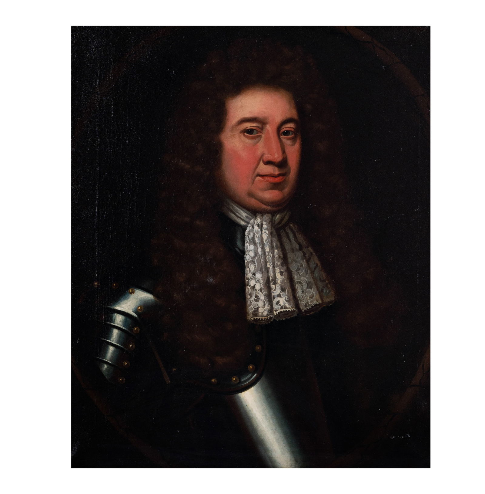 Portrait of a Gentleman in Armor: oil on canvas, no visible signature, measures 30 x 25 in. frame: 39 3/4 x 34 3/4 in.