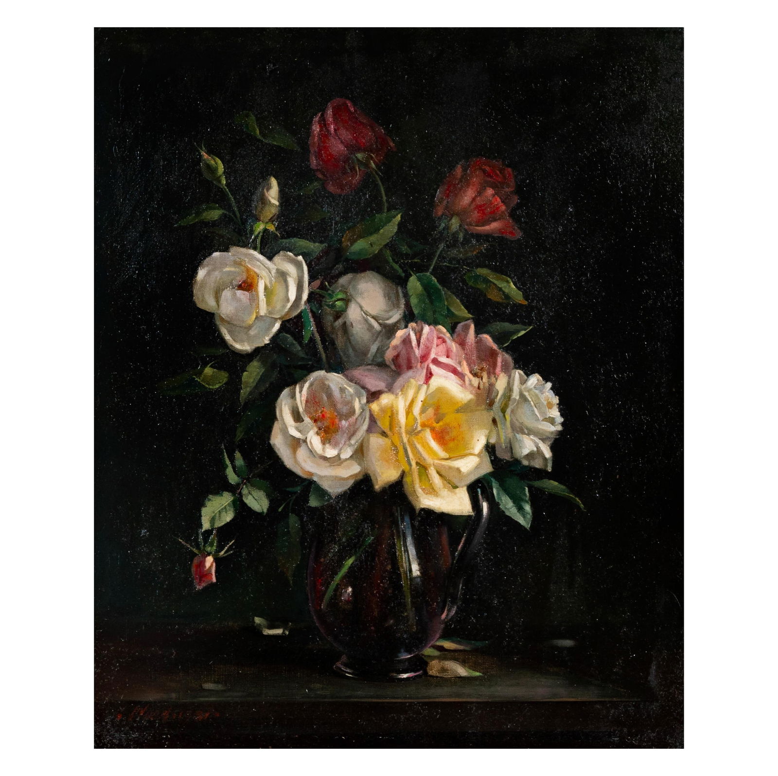 Continental School: Antique Still Life: oil on canvas 21 x 17 in. (53.3 x 43.2 cm.), Frame: 30 x 26 1/2 in. (76.2 x 67.3 cm.)