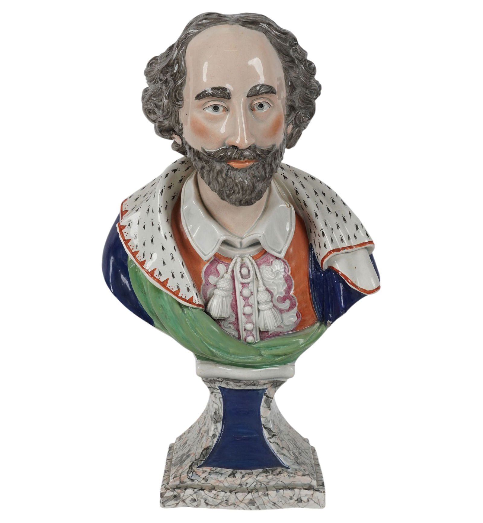 A Rare Large Staffordshire Pottery Bust of Shakespeare: unmarked, 16 1/2 x 10 1/2 x 6 in.