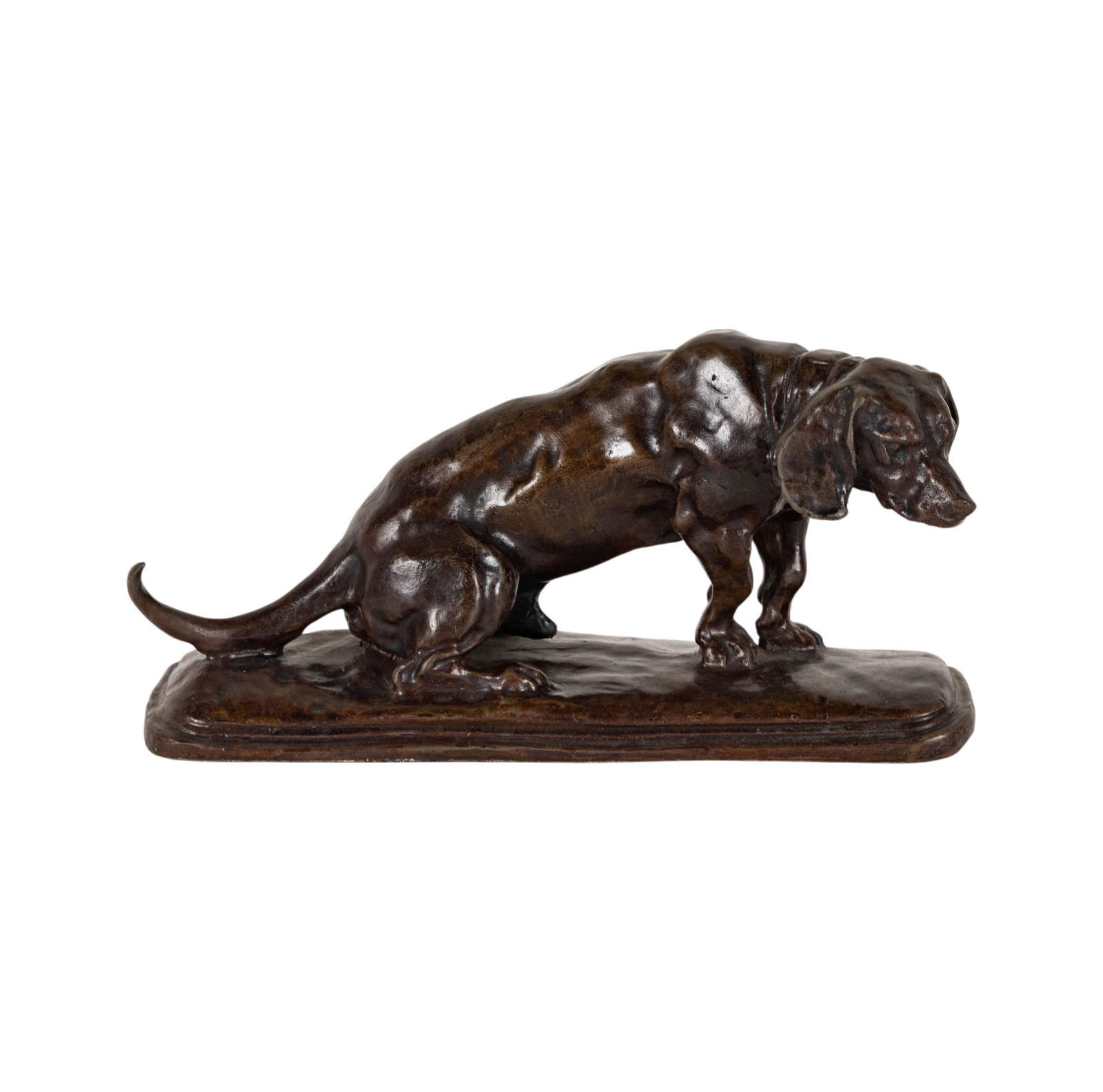 After Antoine-Louis Barye: Basset Hound: signed in casting, overall 5 x 9 x 3 in.