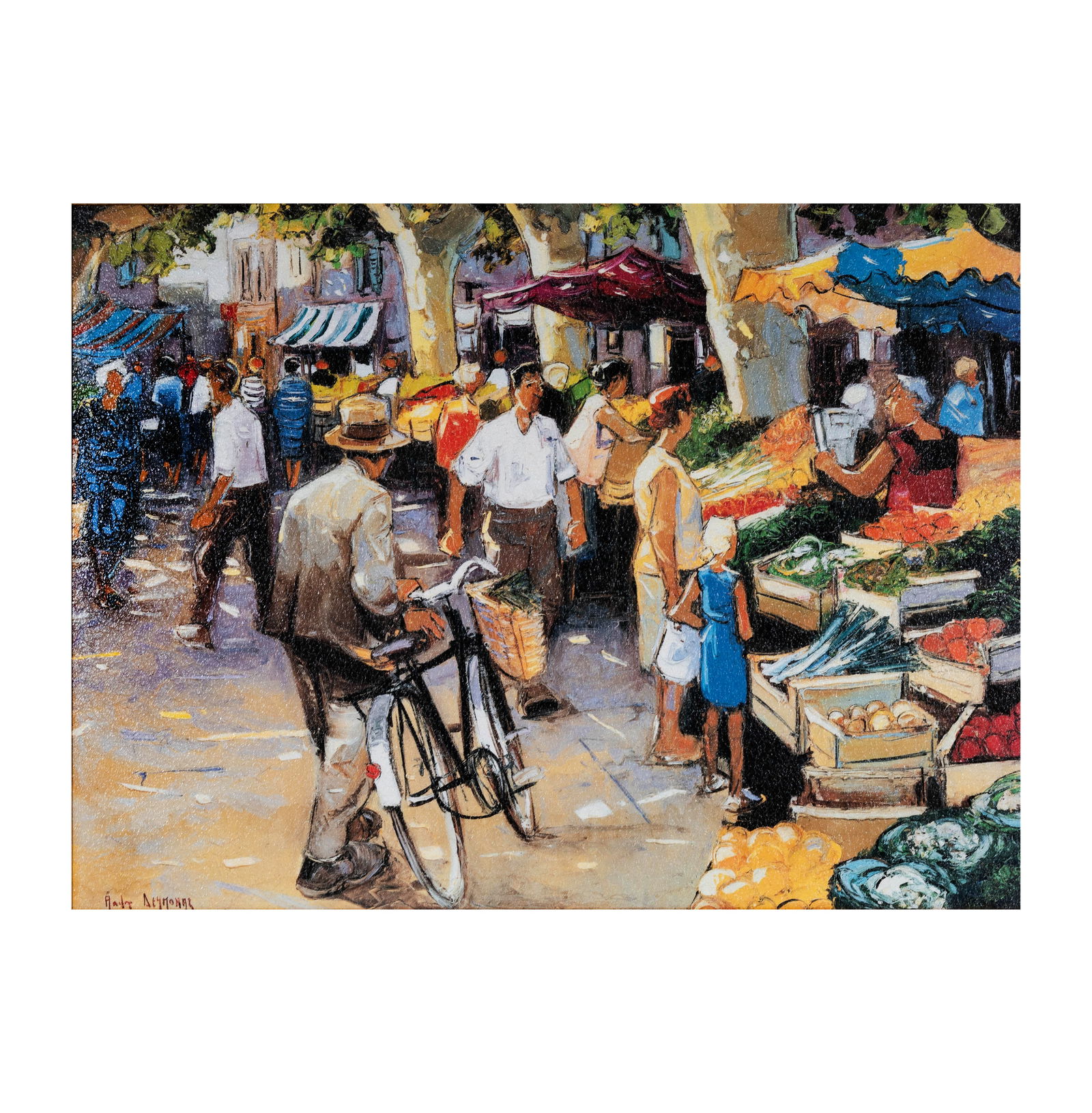 Andre Deymonaz (1946 - 2019), Market Scene: embellished print on masonite, 24 x 32 in., frame: 33 1/2 x 41 in.