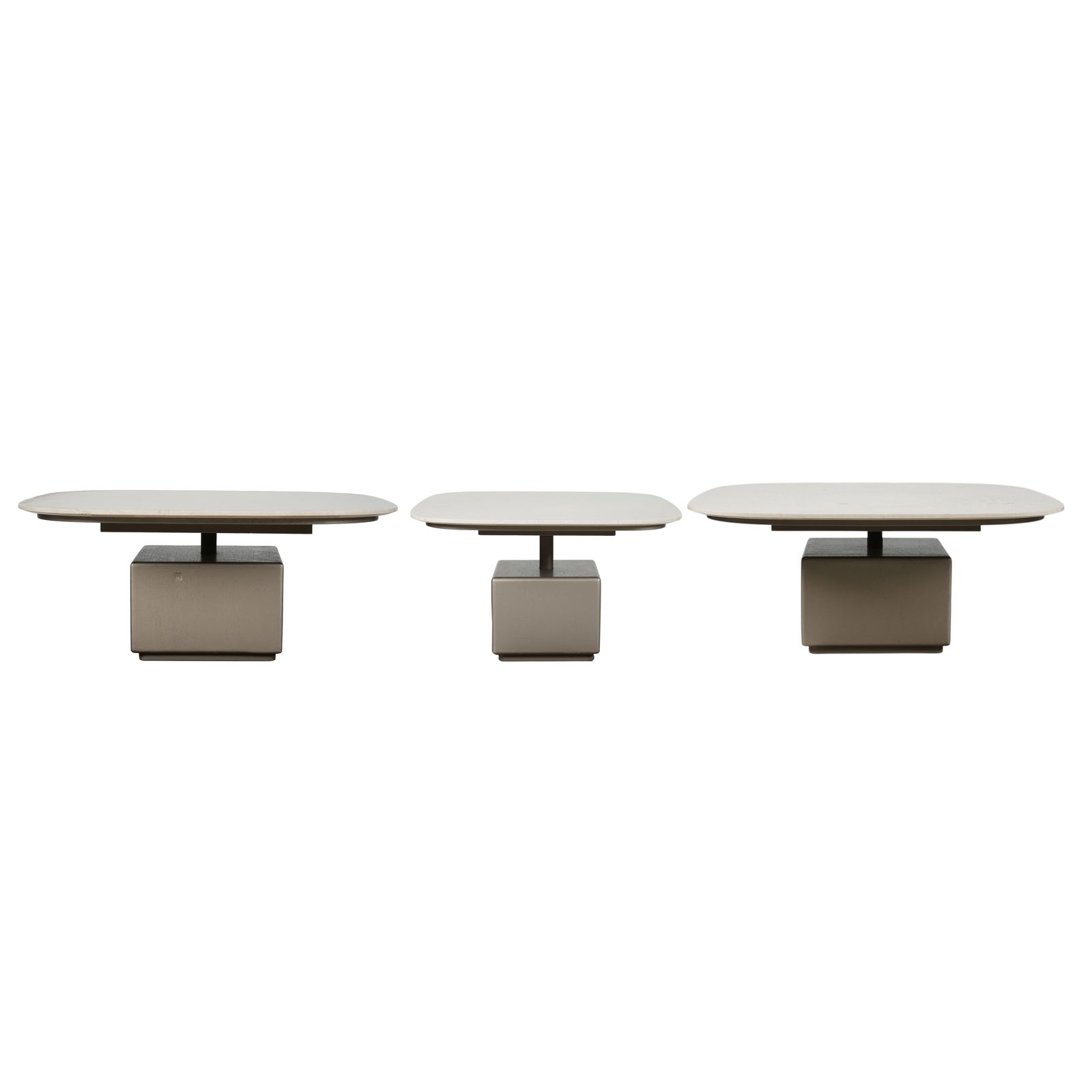 Adriana Hoyos Three Part Gem Ivory Cocktail Tables: pair of cocktail tables: 18 1/2 x 43 3/4 in., taller cocktail table 21 x 35 1/2 in.