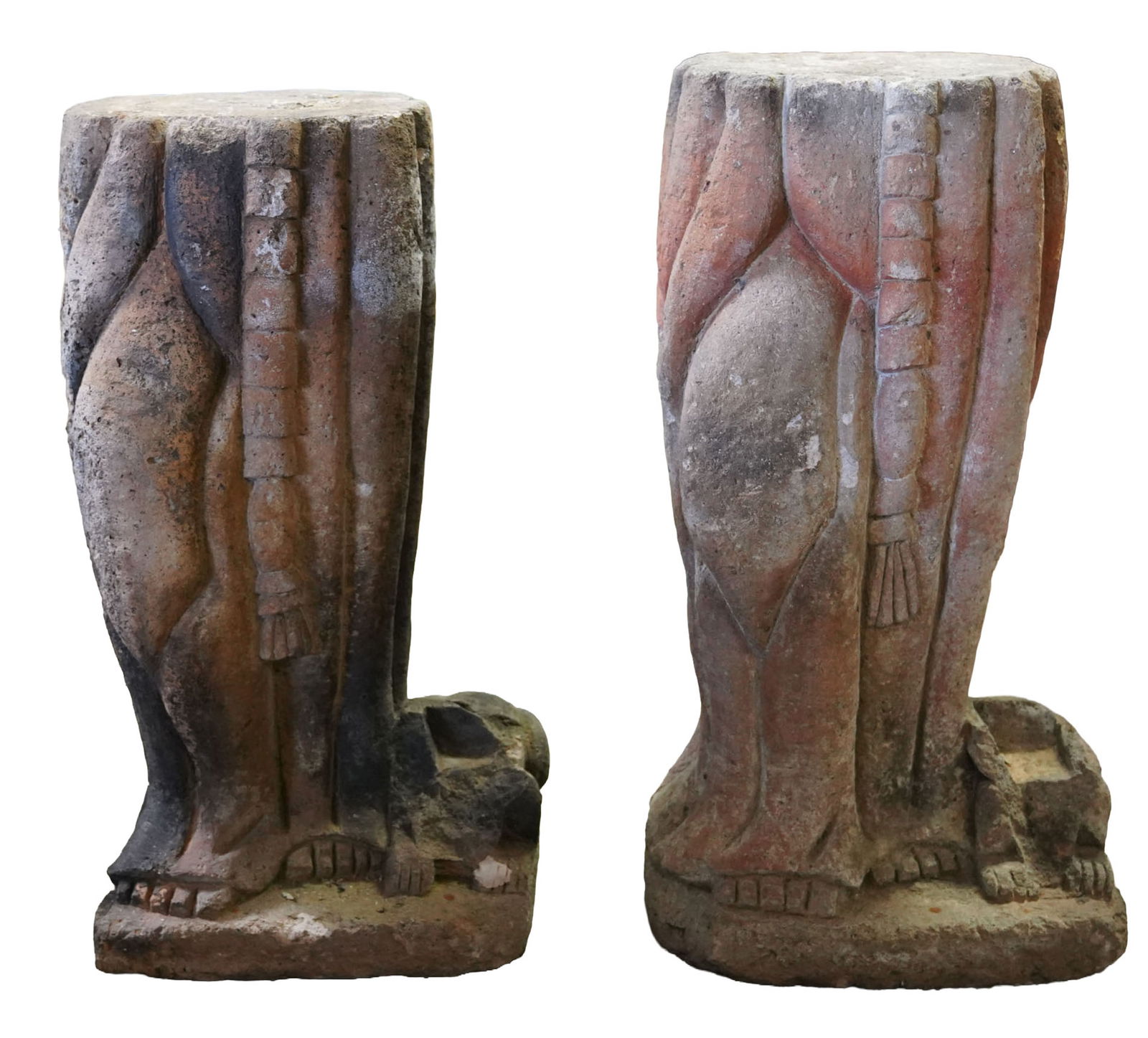 Pair of Stone Figural Columns: 31 1/2 x 16 x 13 in.