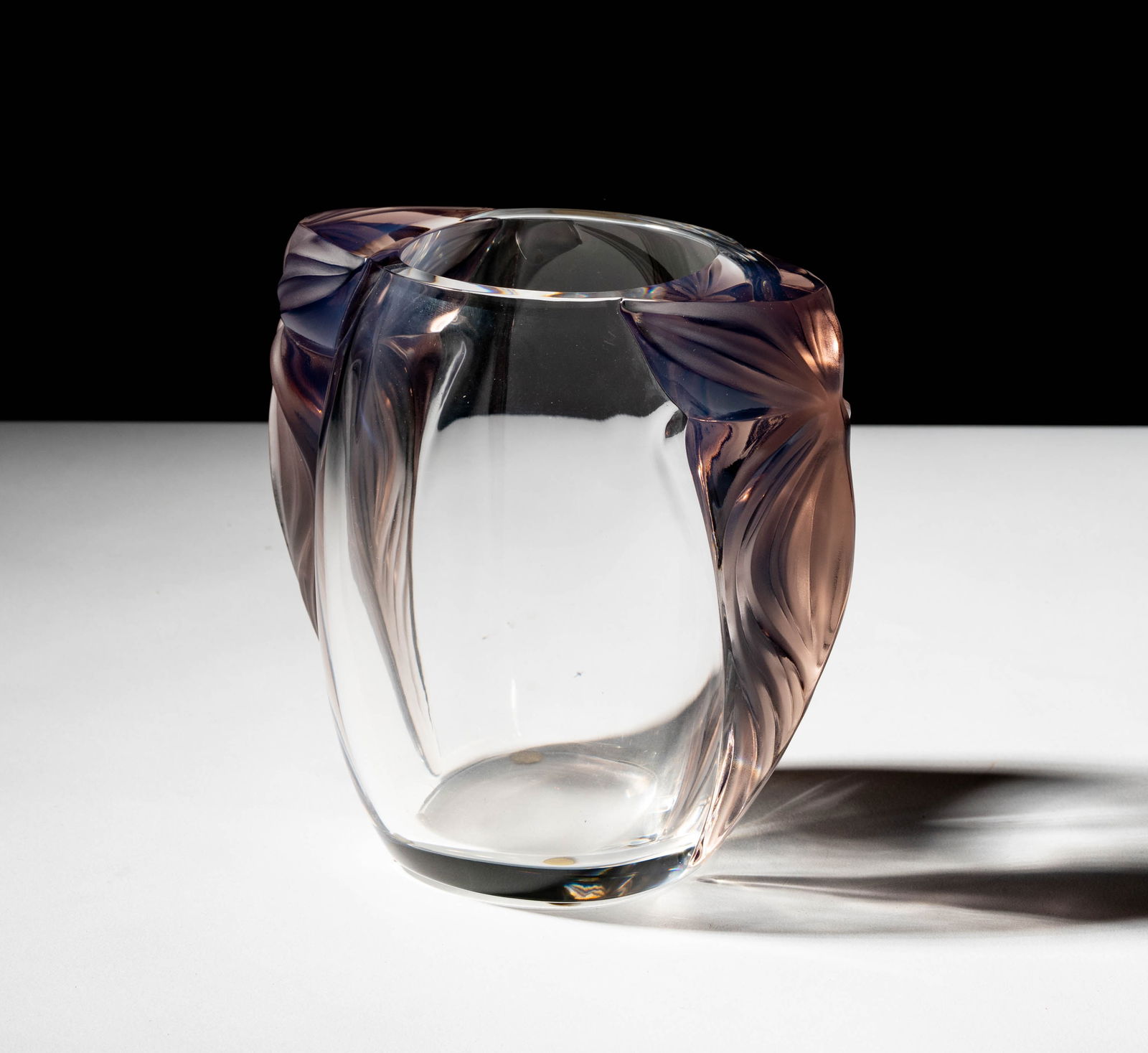 Lalique Clematites Vase: signed, 6 1/2 x 6 1/2 x 4 in.