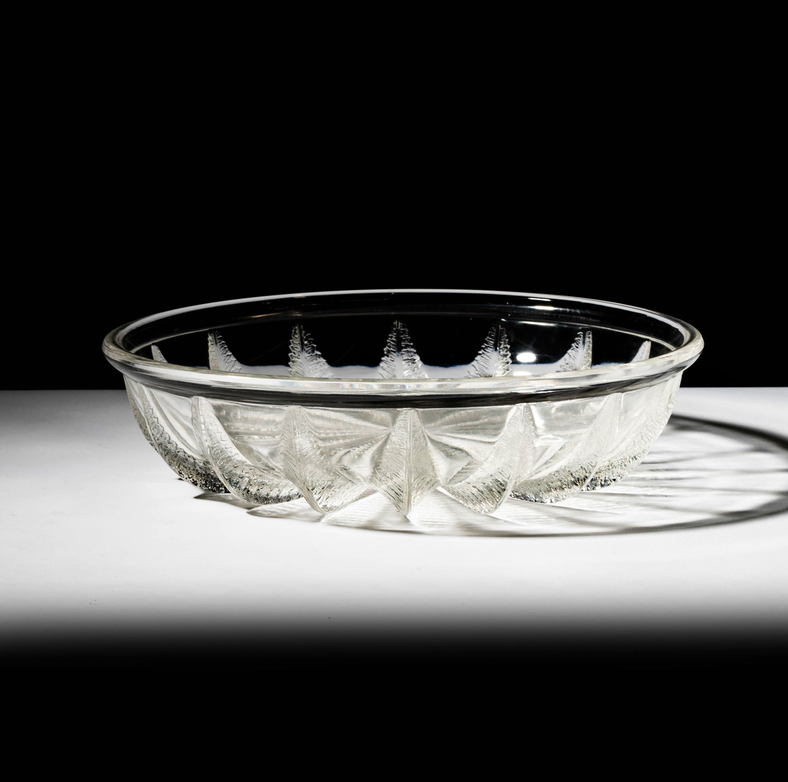 R. Lalique Chataignier Crystal Bowl: signed, 3 1/2 x 14 in.