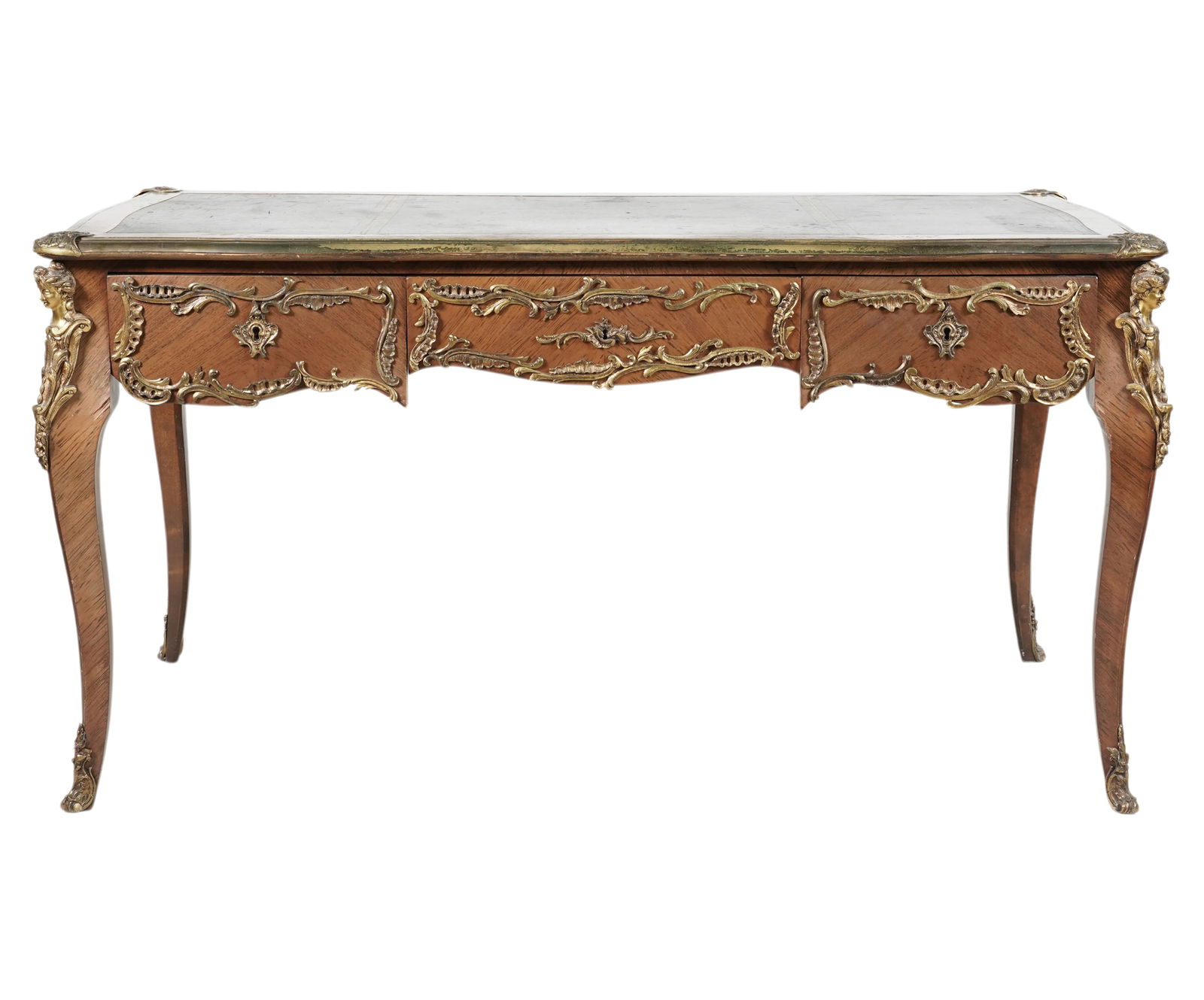 Louis XV-Style Bureau Plat: with leather-top and gilt metal mounts, 31 x 59 x 32 in.