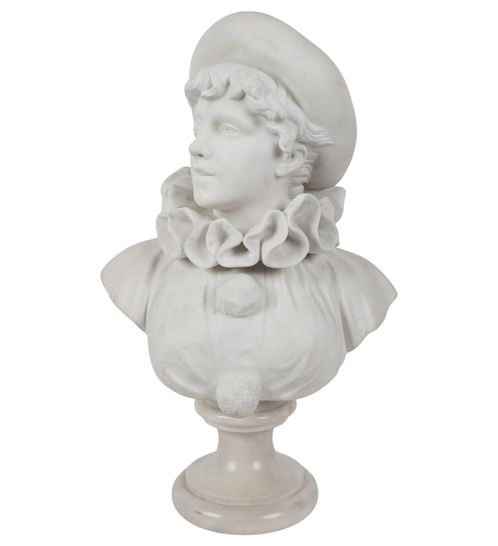 An Italian Carrara Marble Bust: inscribed A. Piazza Carrara, 22 x 14 x 9 in.