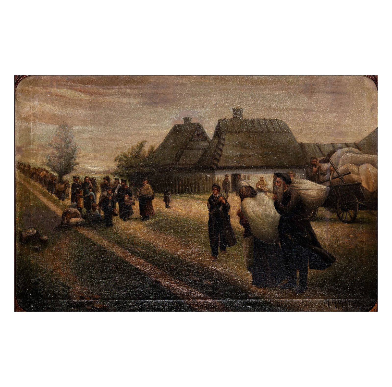 Farm Scene Painting: oil on canvas, 1919, signed and dated lower right, 27 1/2 x 41 1/4 in., frame: 36 x 47 3/4 in.