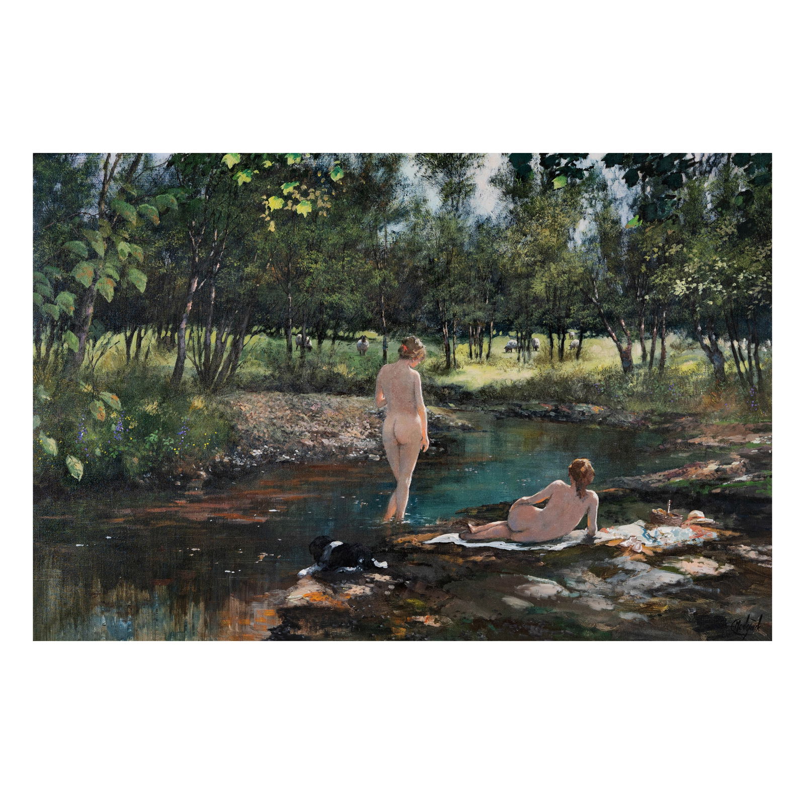 Clive Madgwick (1934 - 2005), Les Baingneuses: oil on canvas, signed lower right, canvas: 24 x 36 in., frame: 31 3/4 x 43 3/4 in.