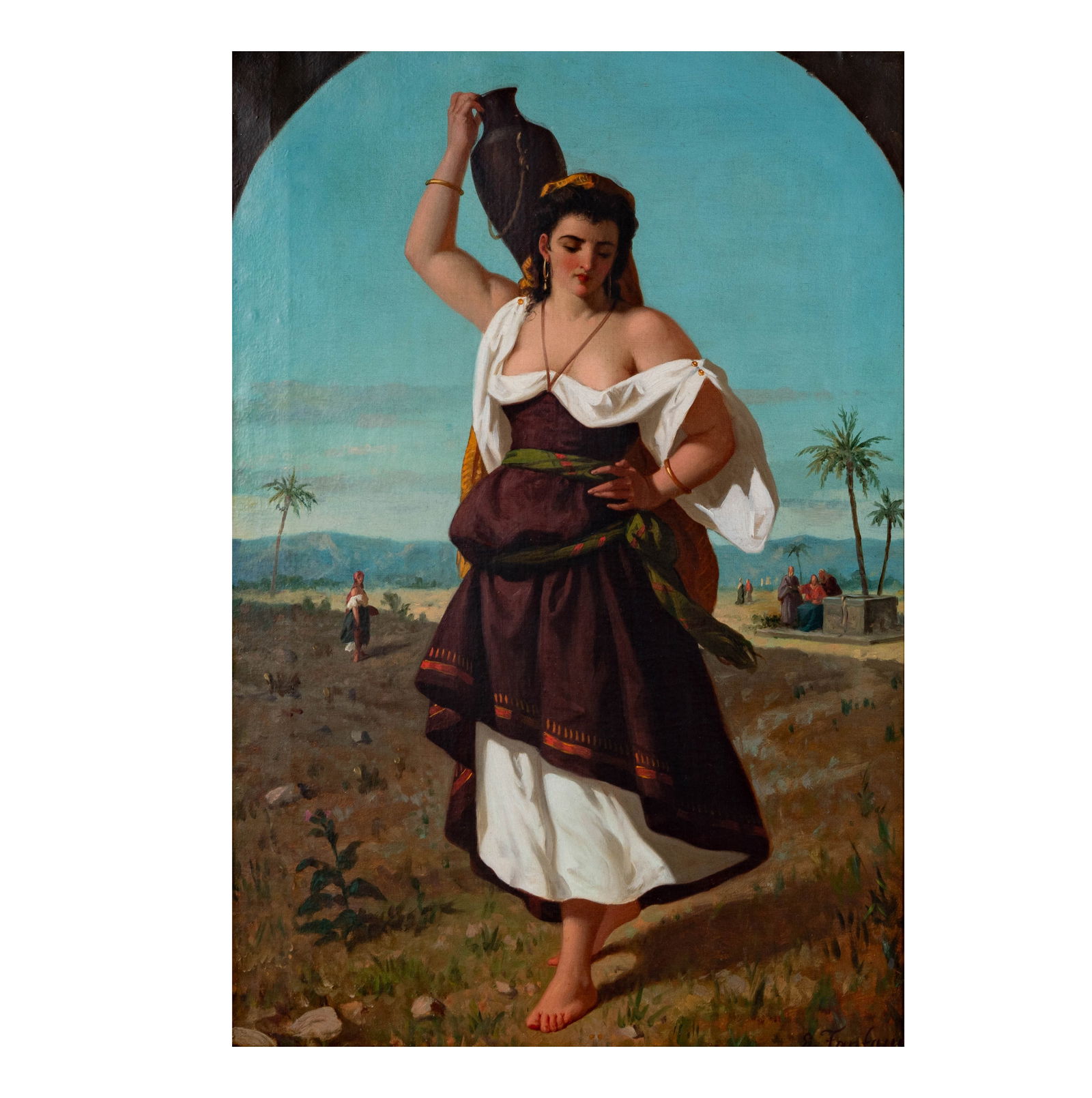 Enrico Fanfani (1824 - 1885), Woman Fetching Water: oil on canvas, signed lower right, canvas: 31 x 20 3/4 in. frame: 36 1/4 x 26 1/4 in.
