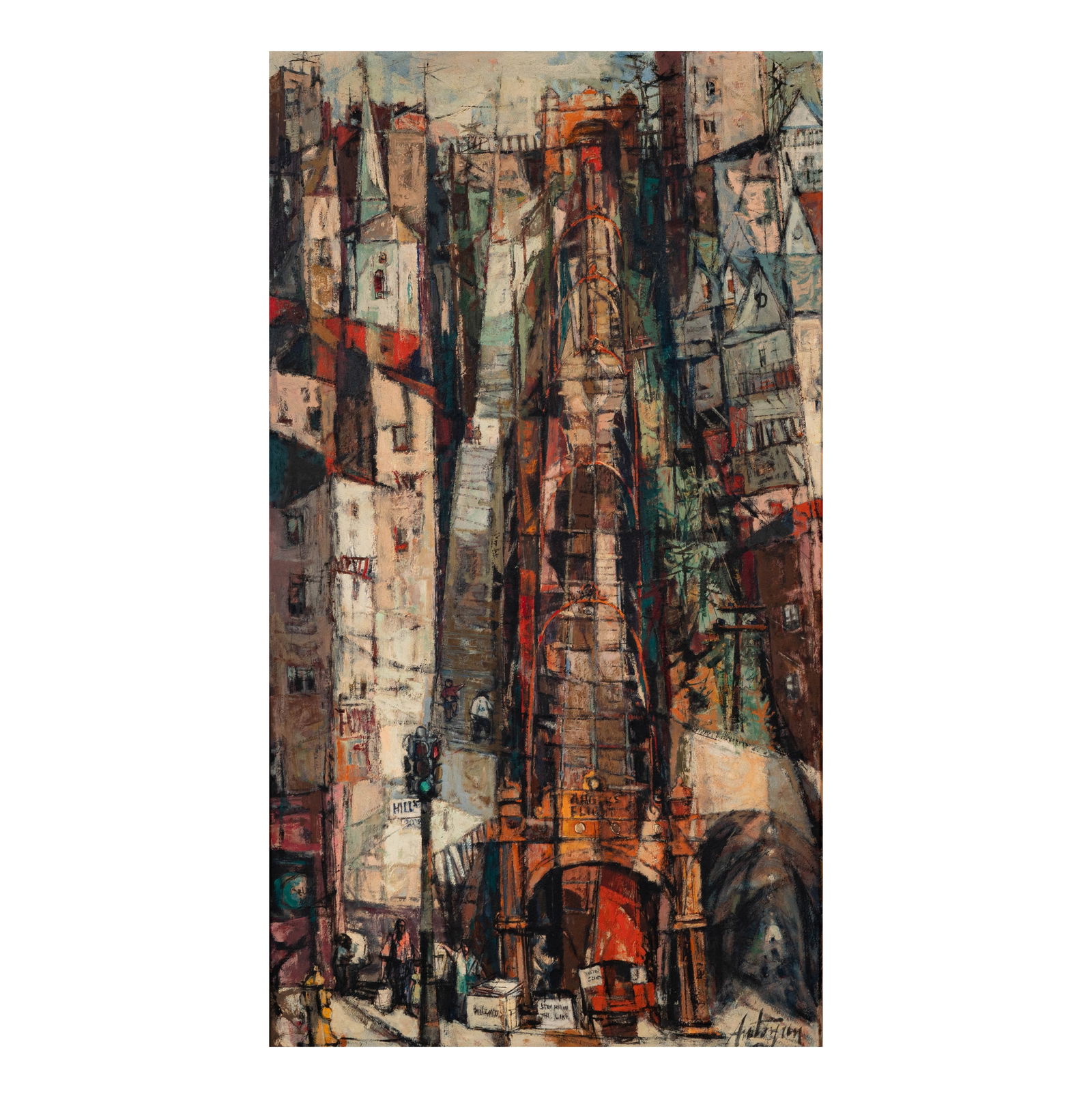 Kero S Antoyan (1912 - 1993), Angeles Flight: oil on board, signed lower right, 43 x 24 in., 51 x 31 1/2 in. Cowie Galleries, Los Angeles Gallery verso