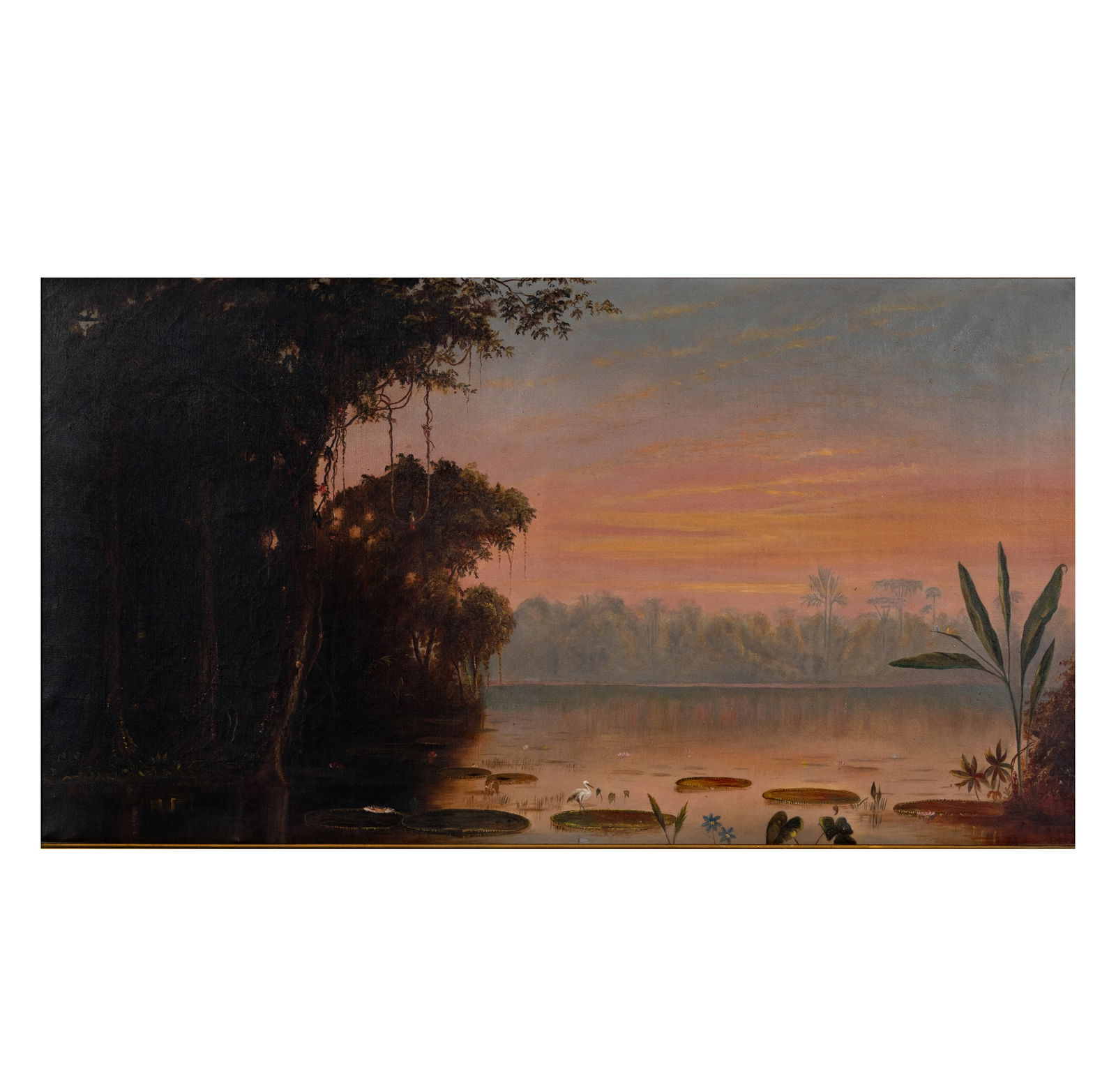 After Norton Bush (1834 - 1894), Lake Scene Landscape: oil on canvas, no visible signature, canvas: 20 x 36 in., frame: 27 1/2 x 43 1/4 in.