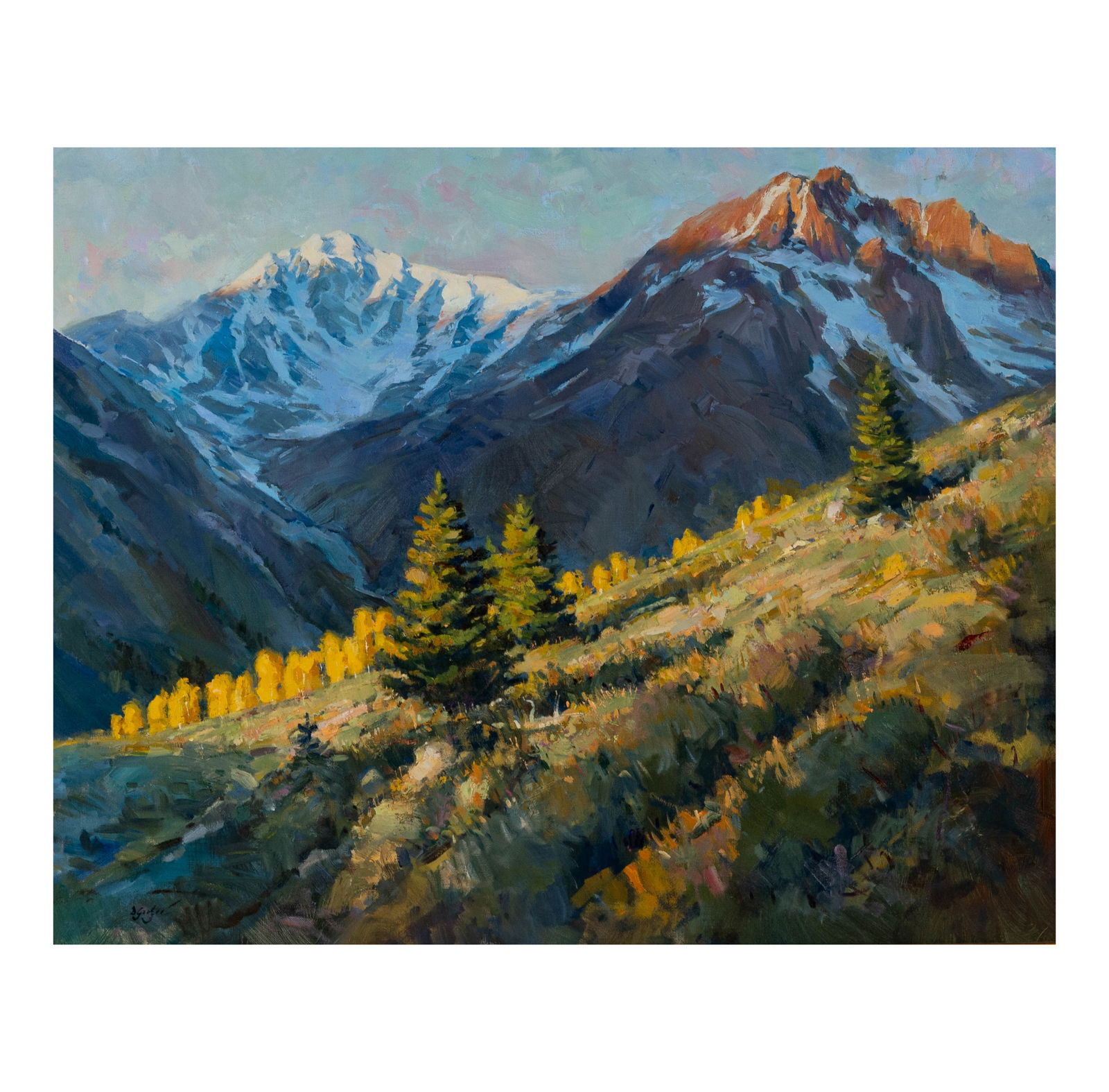 A Winter Mountain Landscape: oil on canvas, signed lower left, sight: 23 1/4 x 29 1/4 in., frame: 33 1/4 x 39 1/2 in.