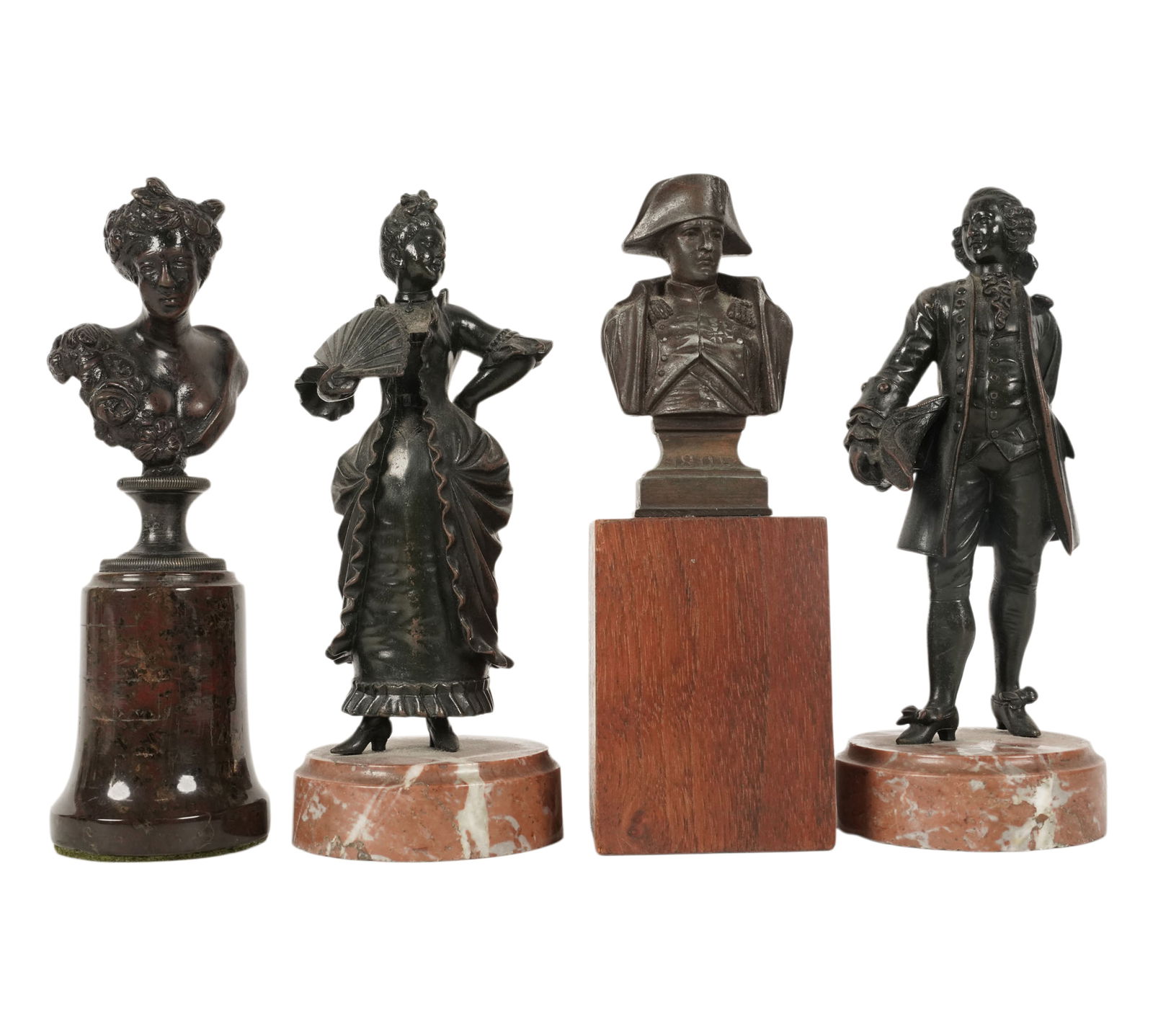 Group of Four Small Neoclassical Bronze Sculptures: tallest: 6 in. high