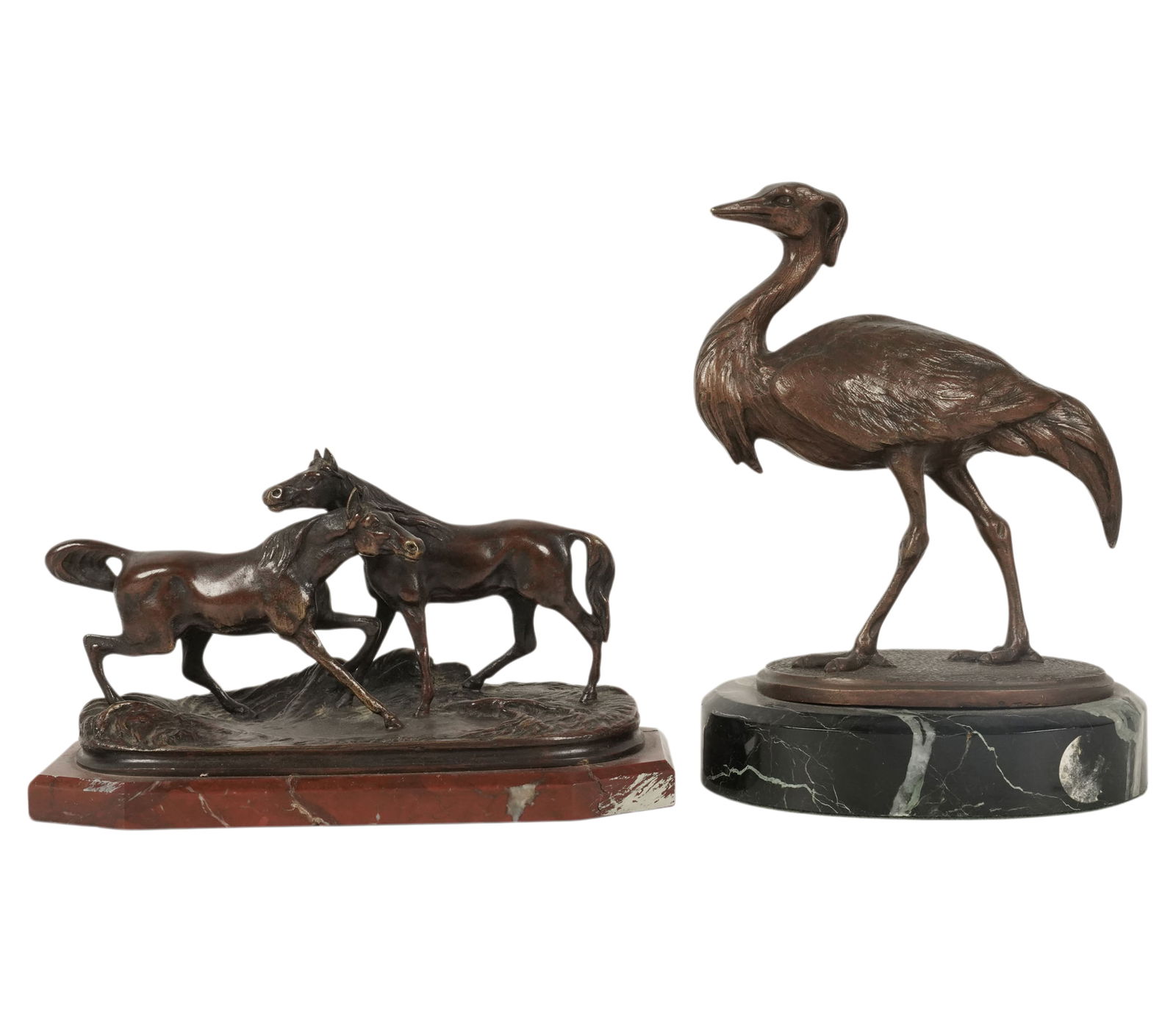 Two Small Signed Bronze Animal Sculptures: one signed "Barye" the other "P.J. Mene", tallest: 5 3/4 x 4 1/4 x 3 in.