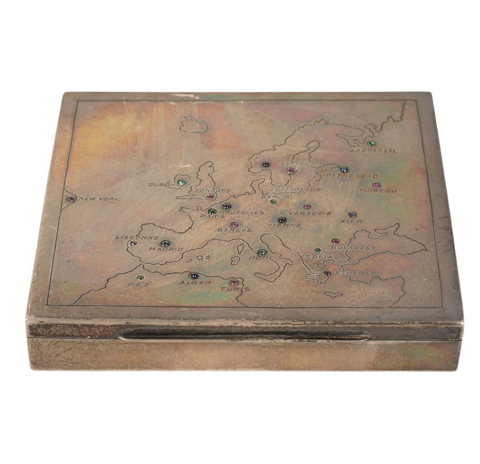 Small Silver Decorated Box: 3 1/4 x 3 3/4 in.,