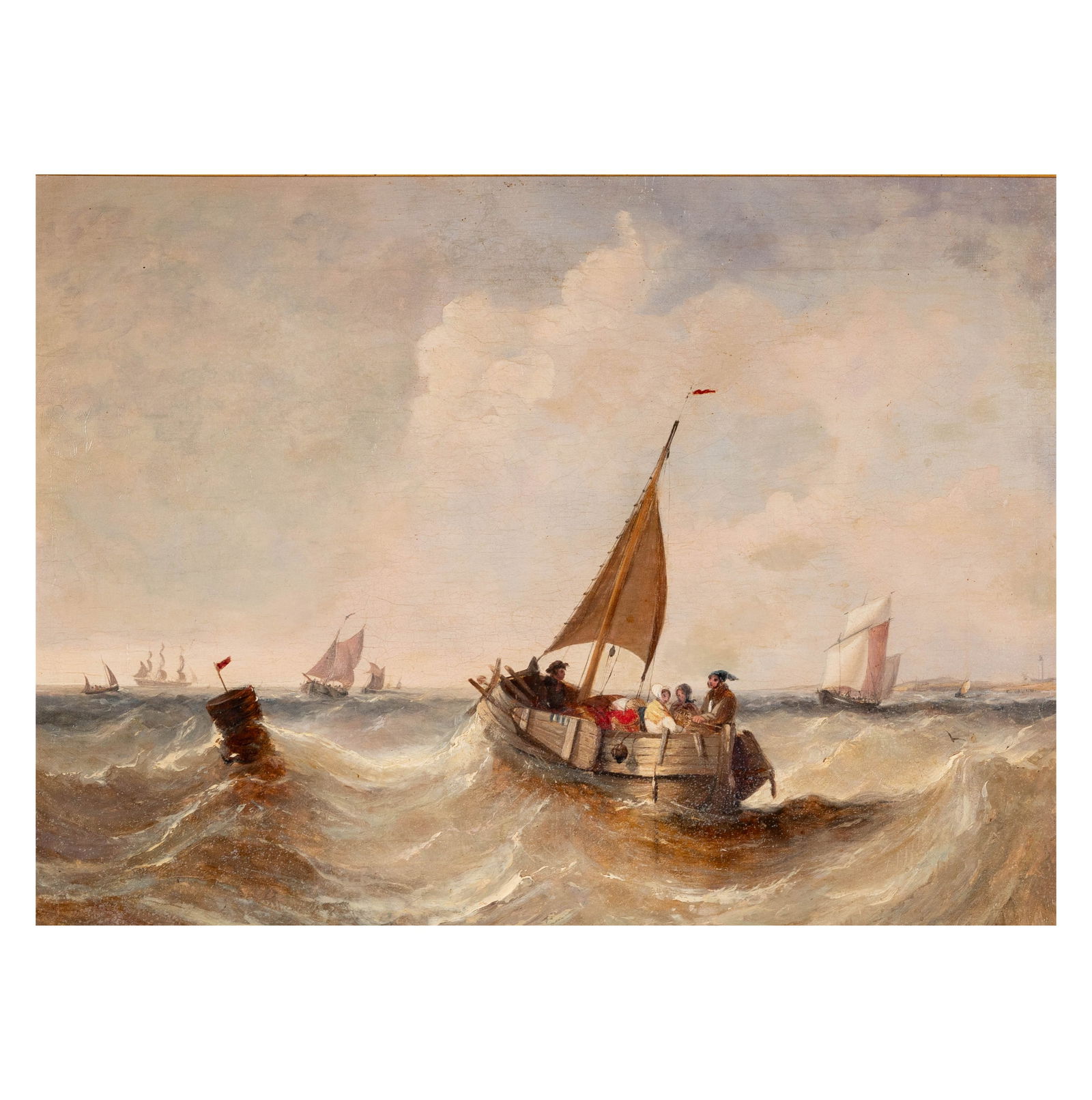 Ship Scene Painting: oil on canvas relined, no visible signature, 18 x 24 in., frame: 23 1/2 x 29 3/4 in.