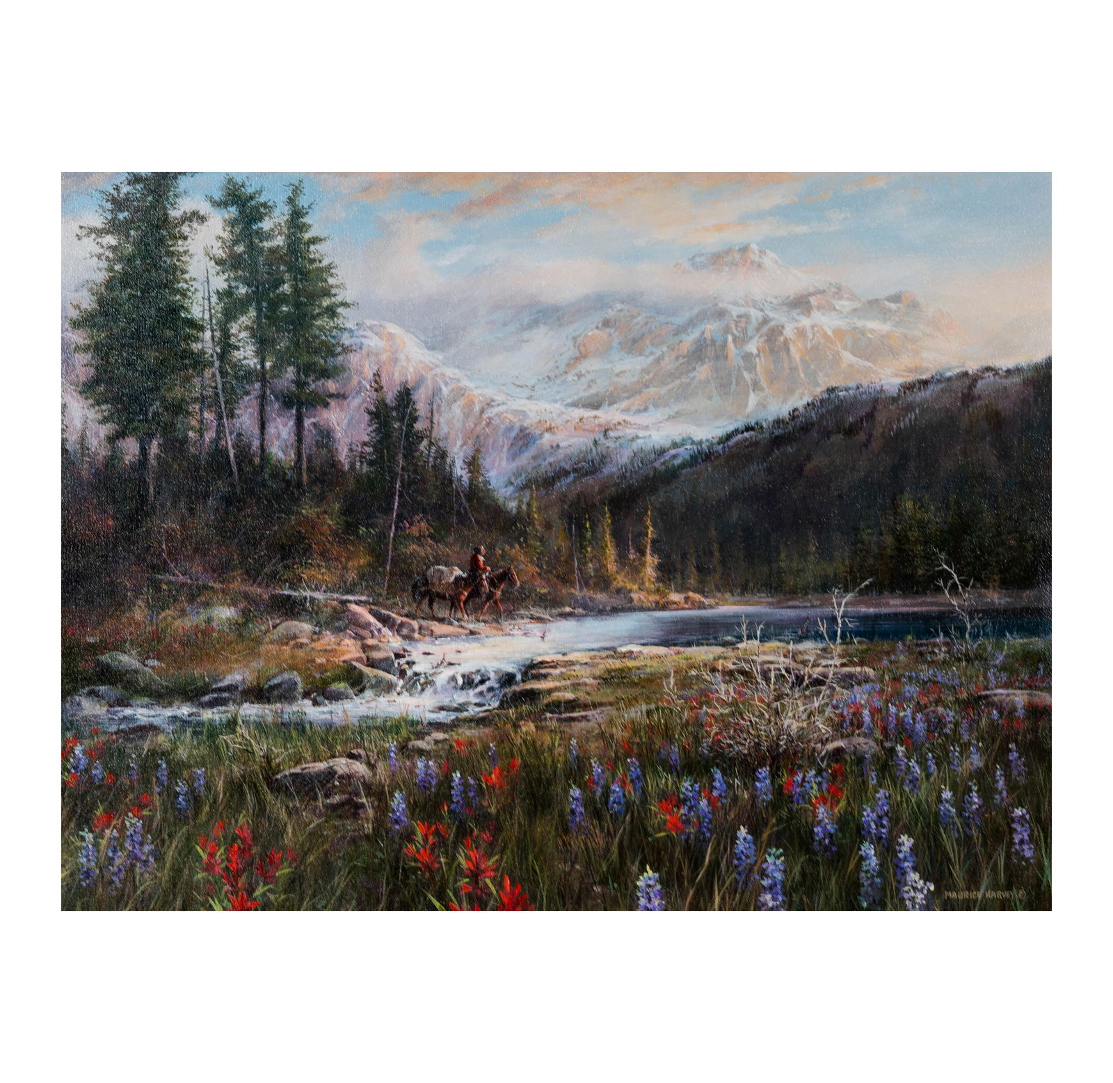 Maurice Harvey (late 20th century), Up In God's Country: acrylic on canvas, signed lower right, 18 x 24 in., Frame: 28 x 34 in. Miner's Gallery Americana Carmel, Ca