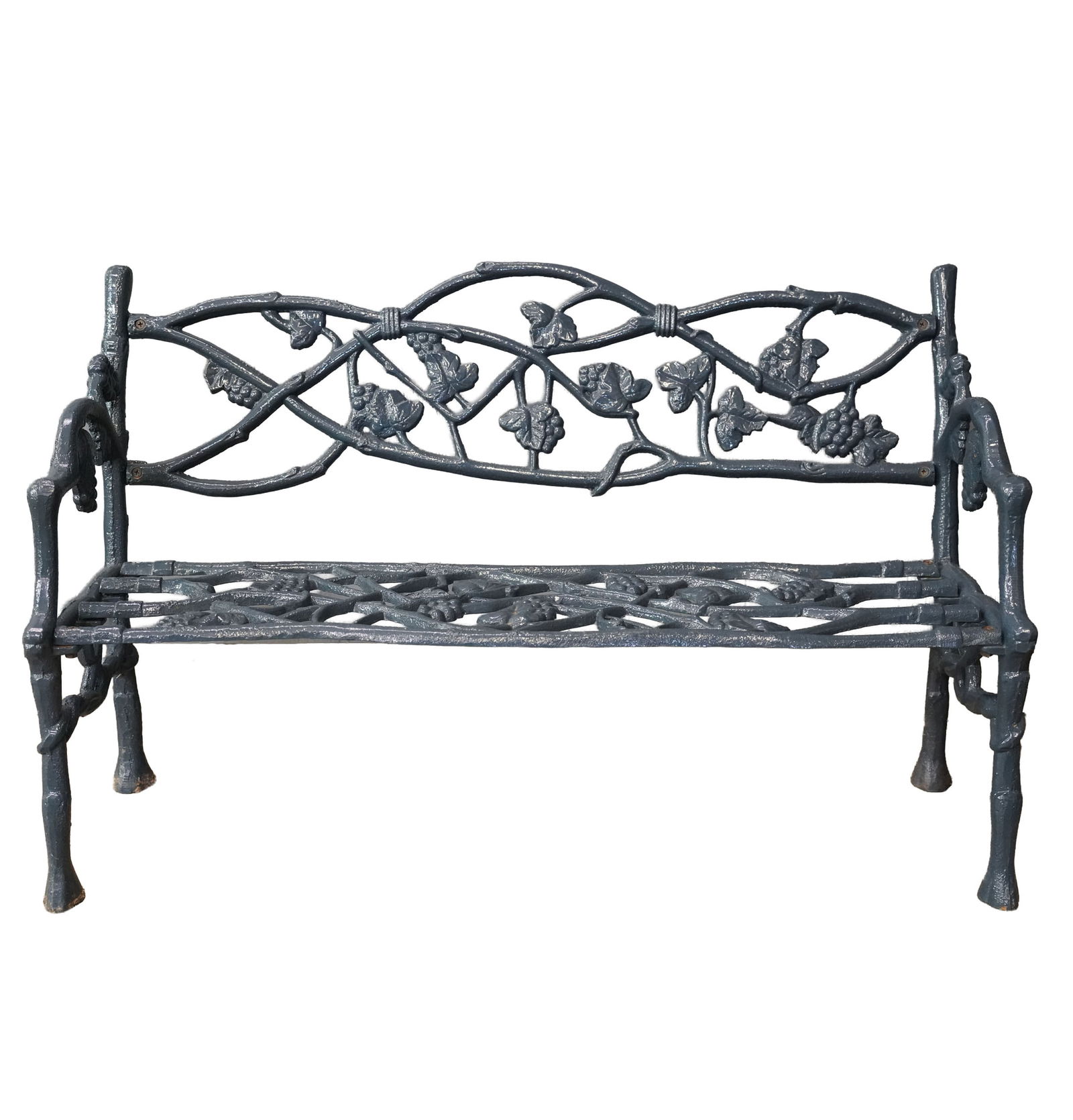 Grape Motif Iron Bench: 30 1/2 x 50 x 18 in., seat height: 14 1/2 in.
