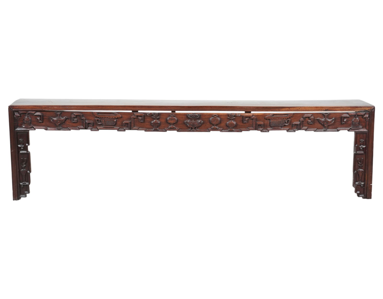 Chinese Carved Bench: 71 x 10 1/2 x 19 in.