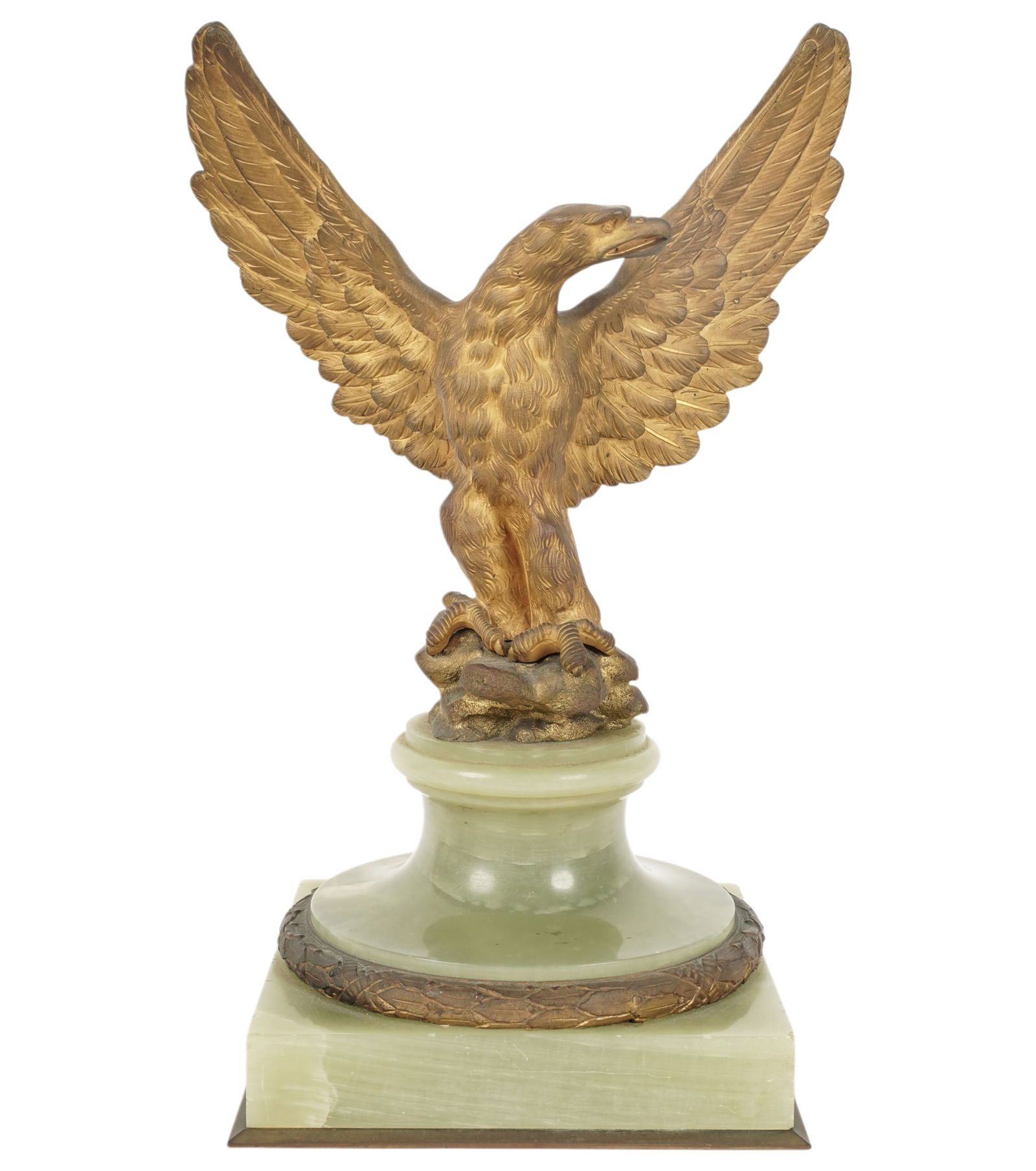 Gilt Bronze and Stone Eagle Garniture: 14 3/4 x 9 1/4 x 7 1/2 in.,