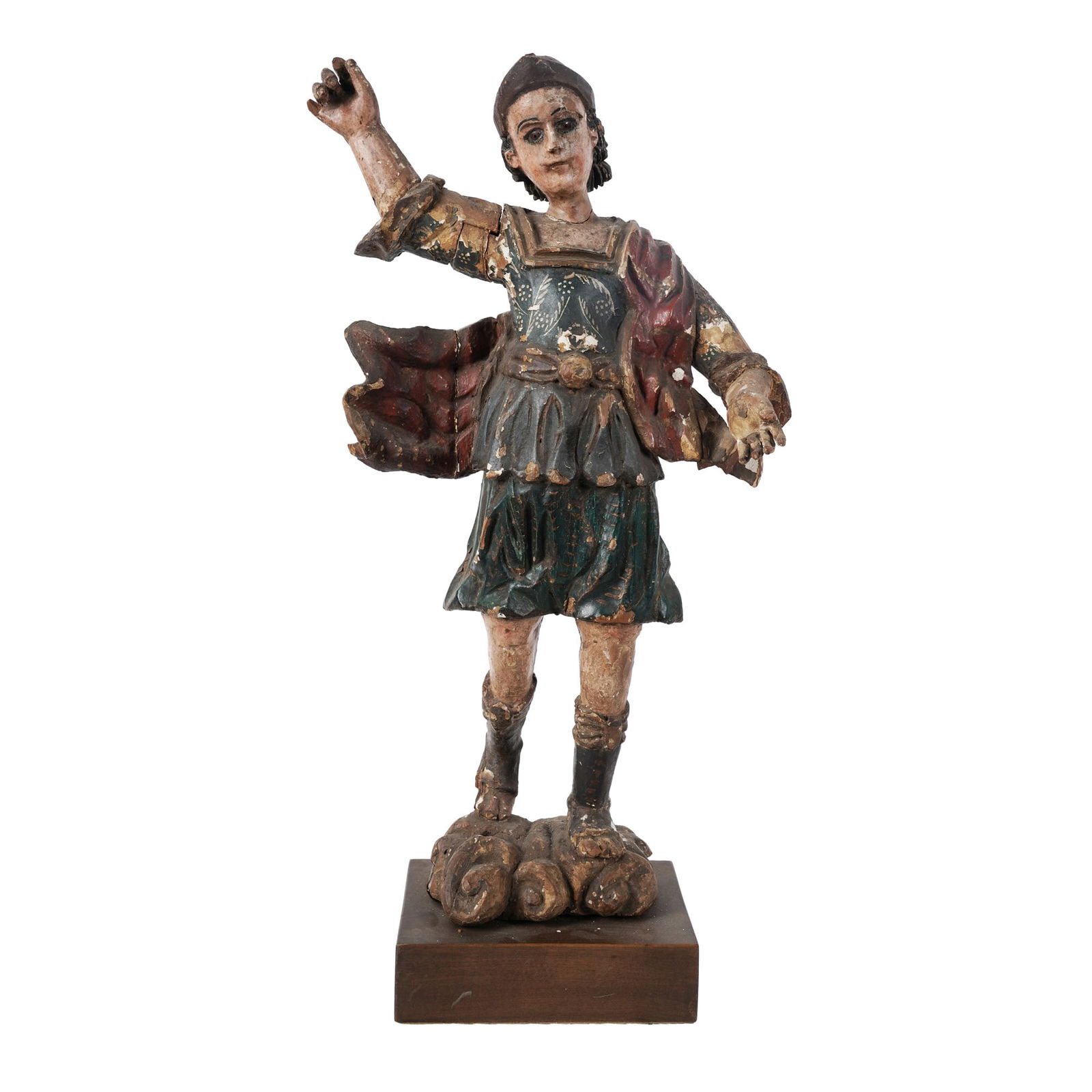 Antique Santo Figure: polychrome-painted wood; 26 x 13 x 6 in.