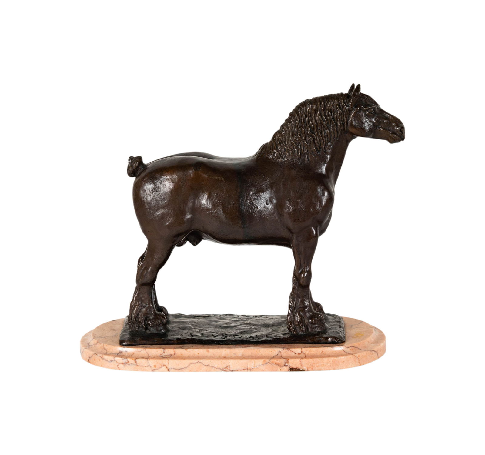 A Bronze Figure of a Clydesdale Horse: signed in casting, overall 12 x 15 x 6 in.