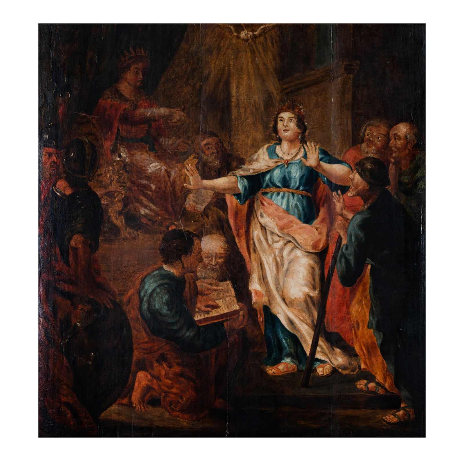 Court Scene with Dancer: oil on wood panel, no visible signature, canvas: 26 1/2 x 25 1/4 in., frame: 32 x 31 in.