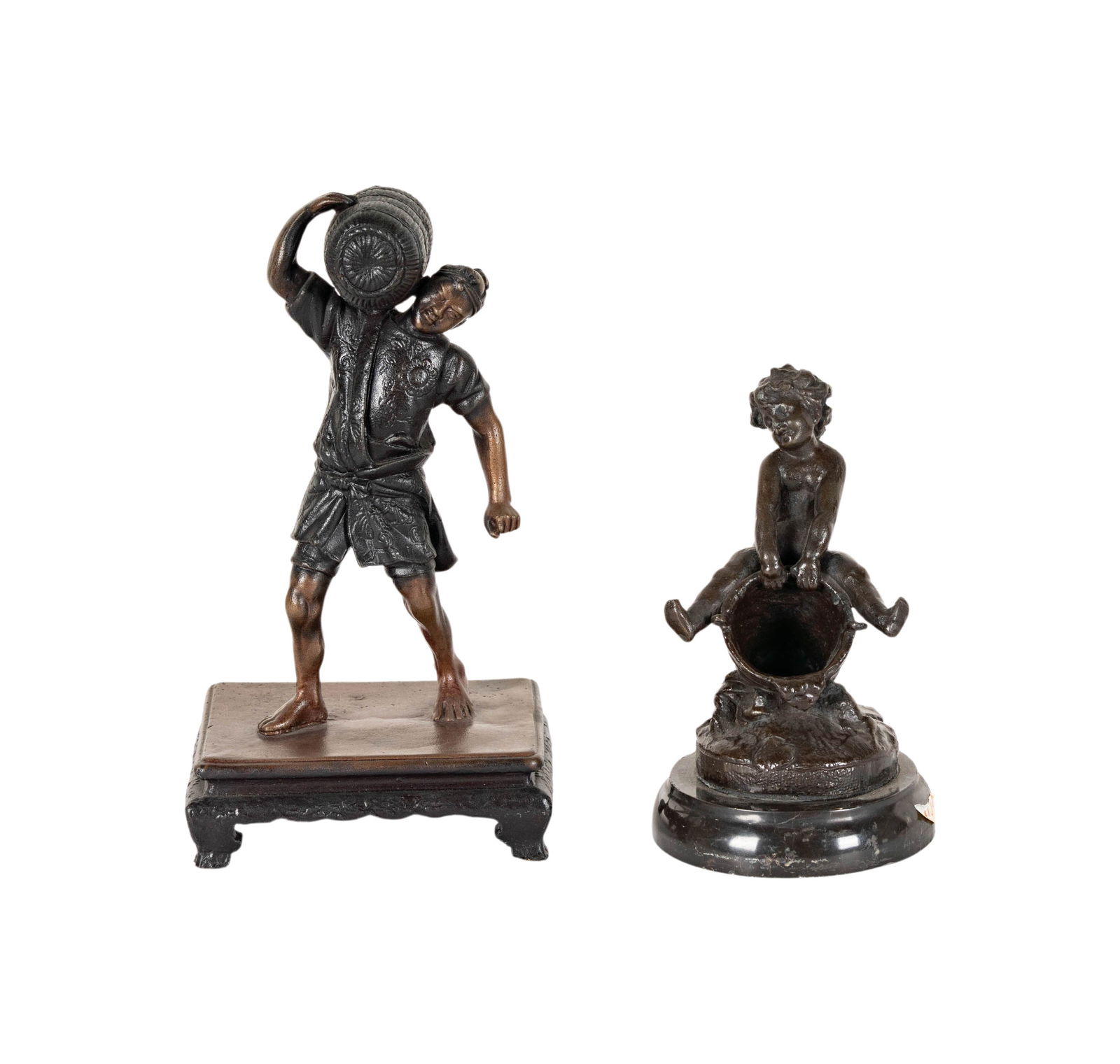 Two Assorted Small Bronze Figures: both unsigned, smallest: 6 in. high, largest: 8 1/2 in. high
