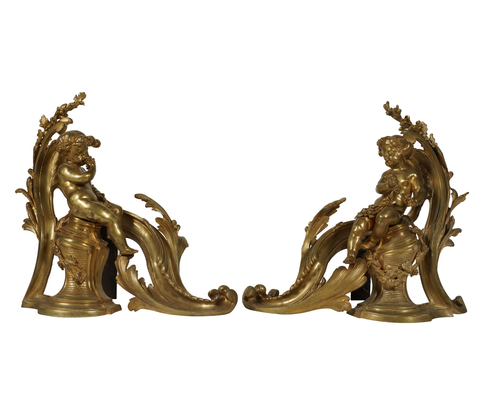 A Pair of Gilt Bronze Chenets: 15 x 16 x 5 in. (38.1 x 40.6 x 12.7 cm.)