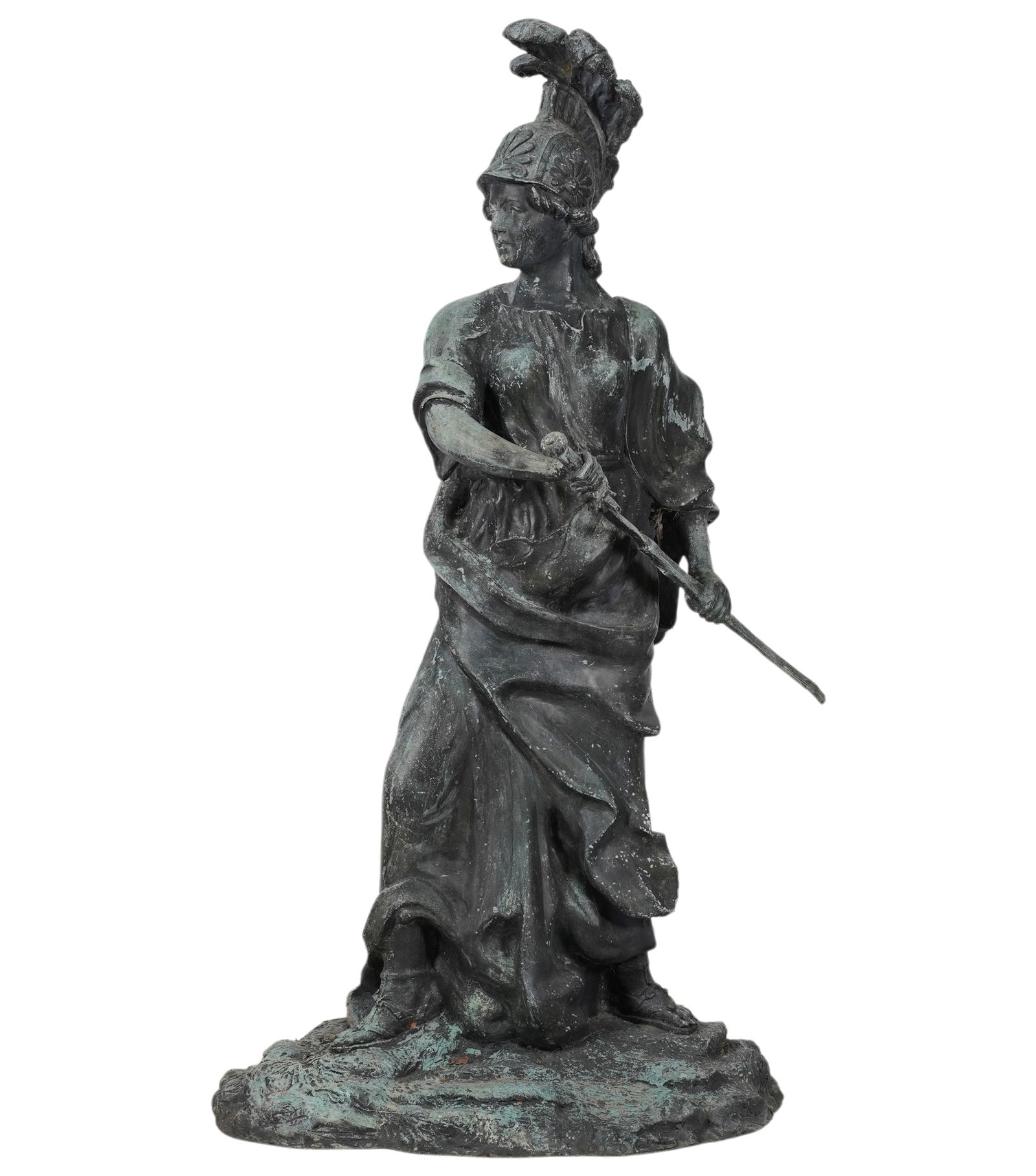 Patinated Bronze Warrior: 48 x 27 x 16 in.