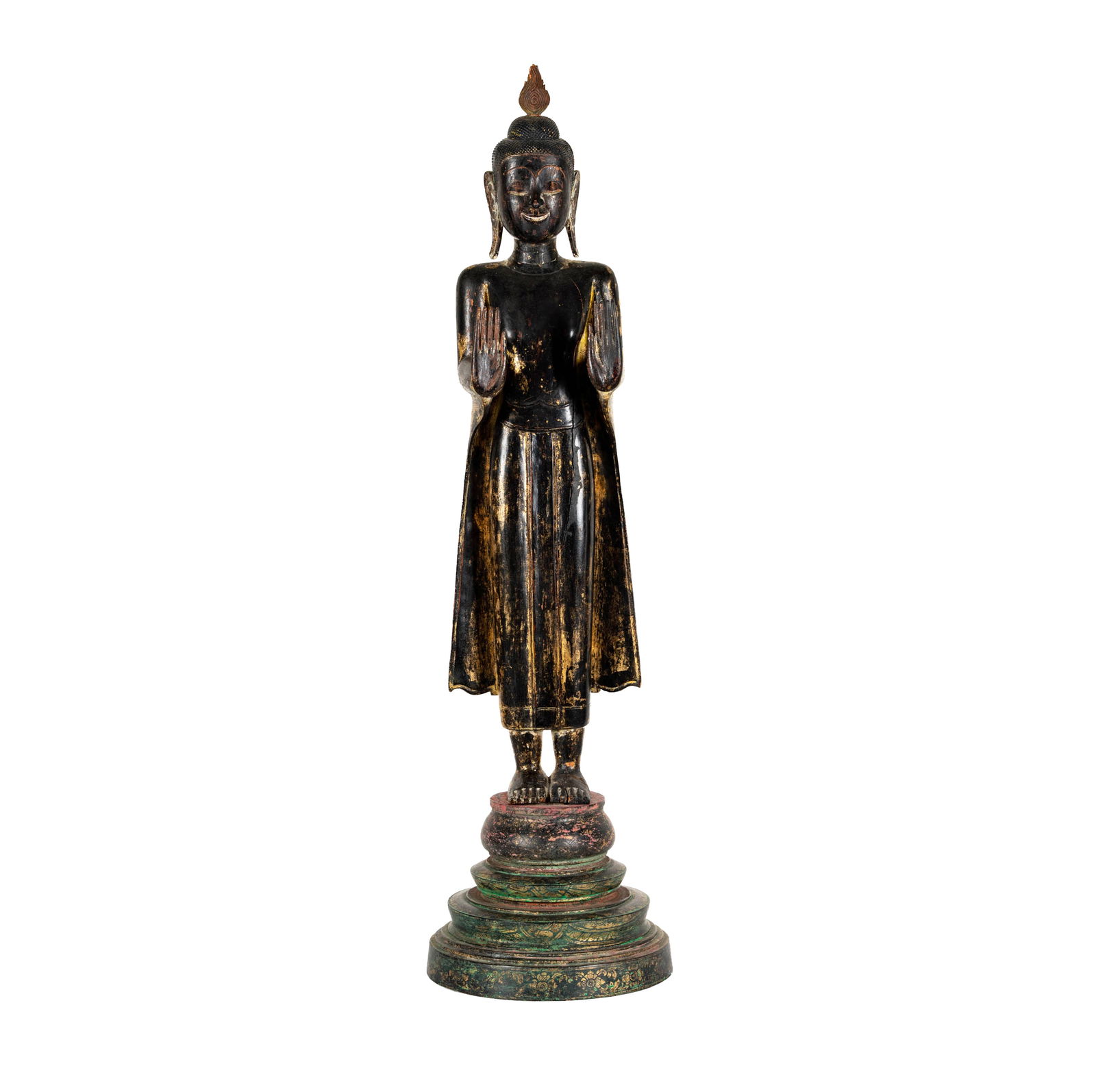 A Thai Painted and Parcel Gilt Standing Buddha: 39 in.