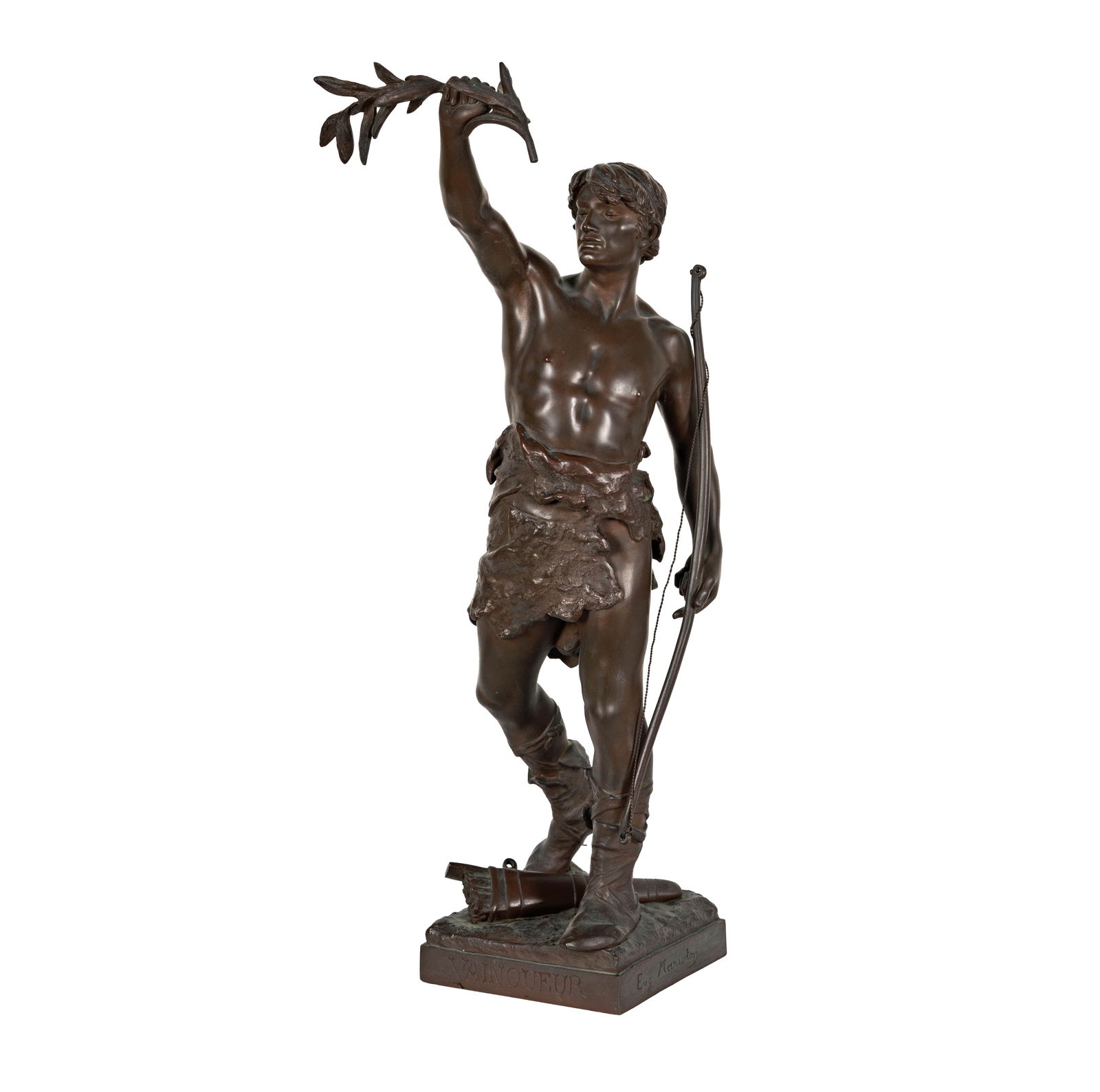 Eugene Marioton (1857 -1933), Le Vainqueur: bronze, signed, 21 1/2 x 7 x 5 1/4 in.