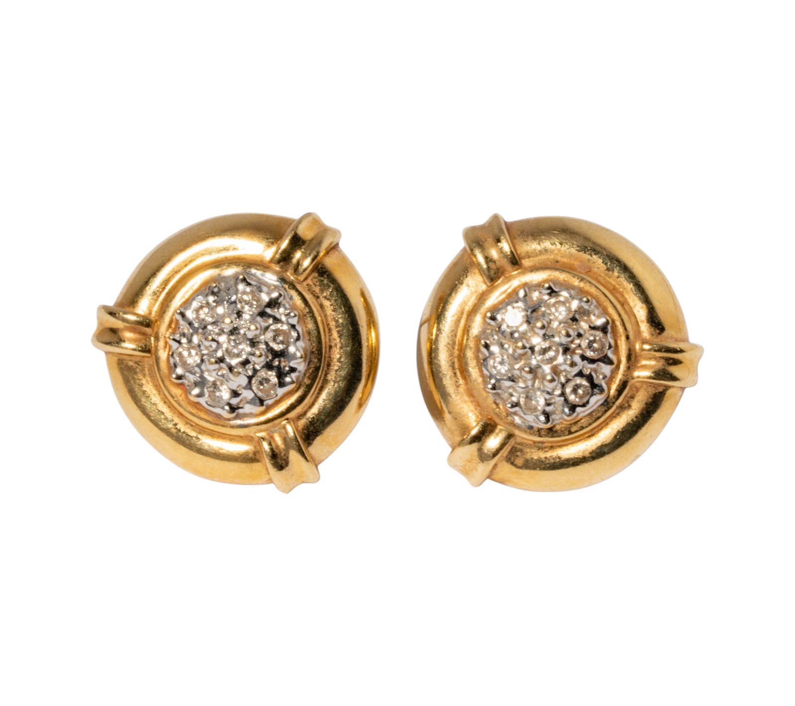 Pair of 14 Karat Yellow Gold & Diamond Earrings - 2