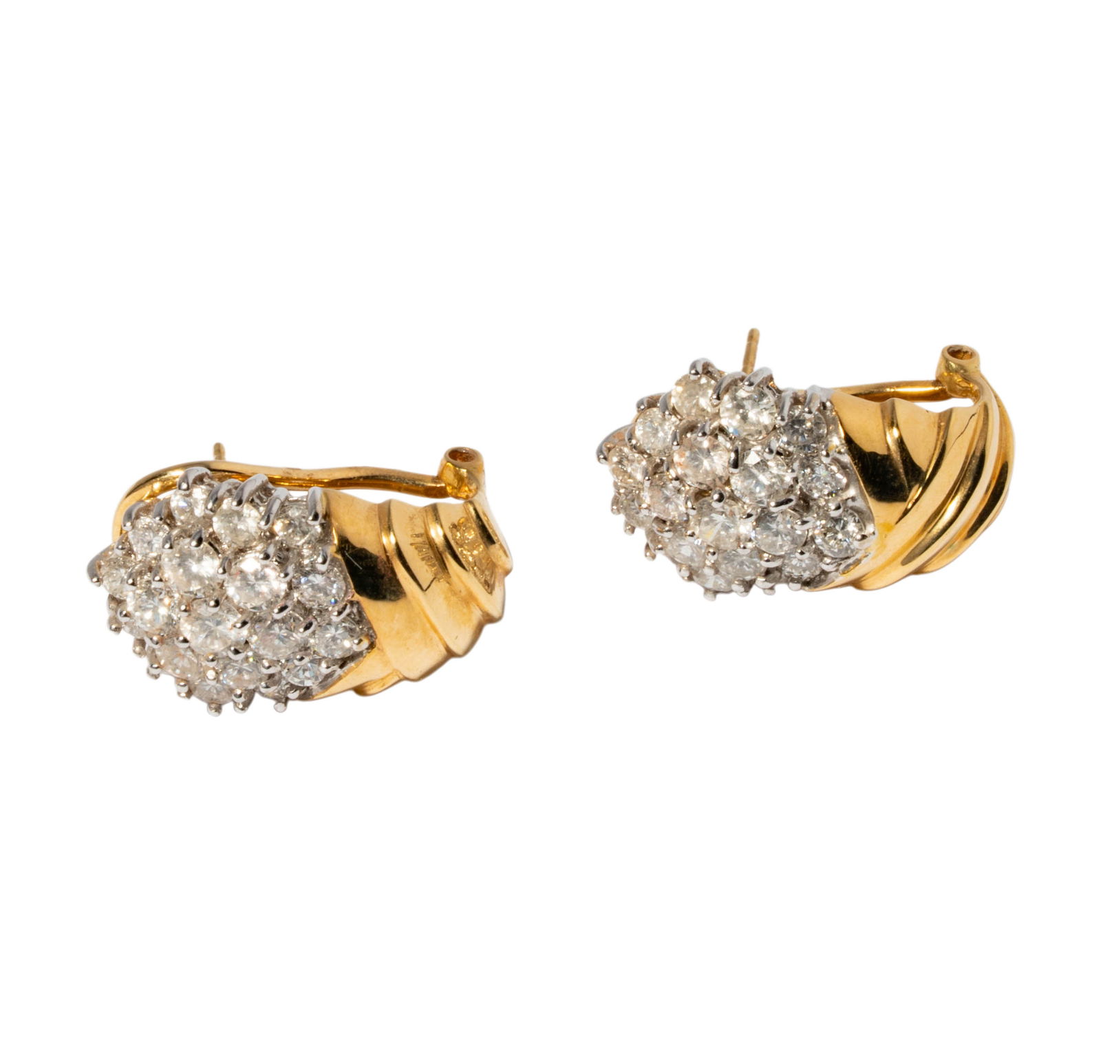 Pair of 18 Karat Yellow Gold & Diamond Earrings - 2