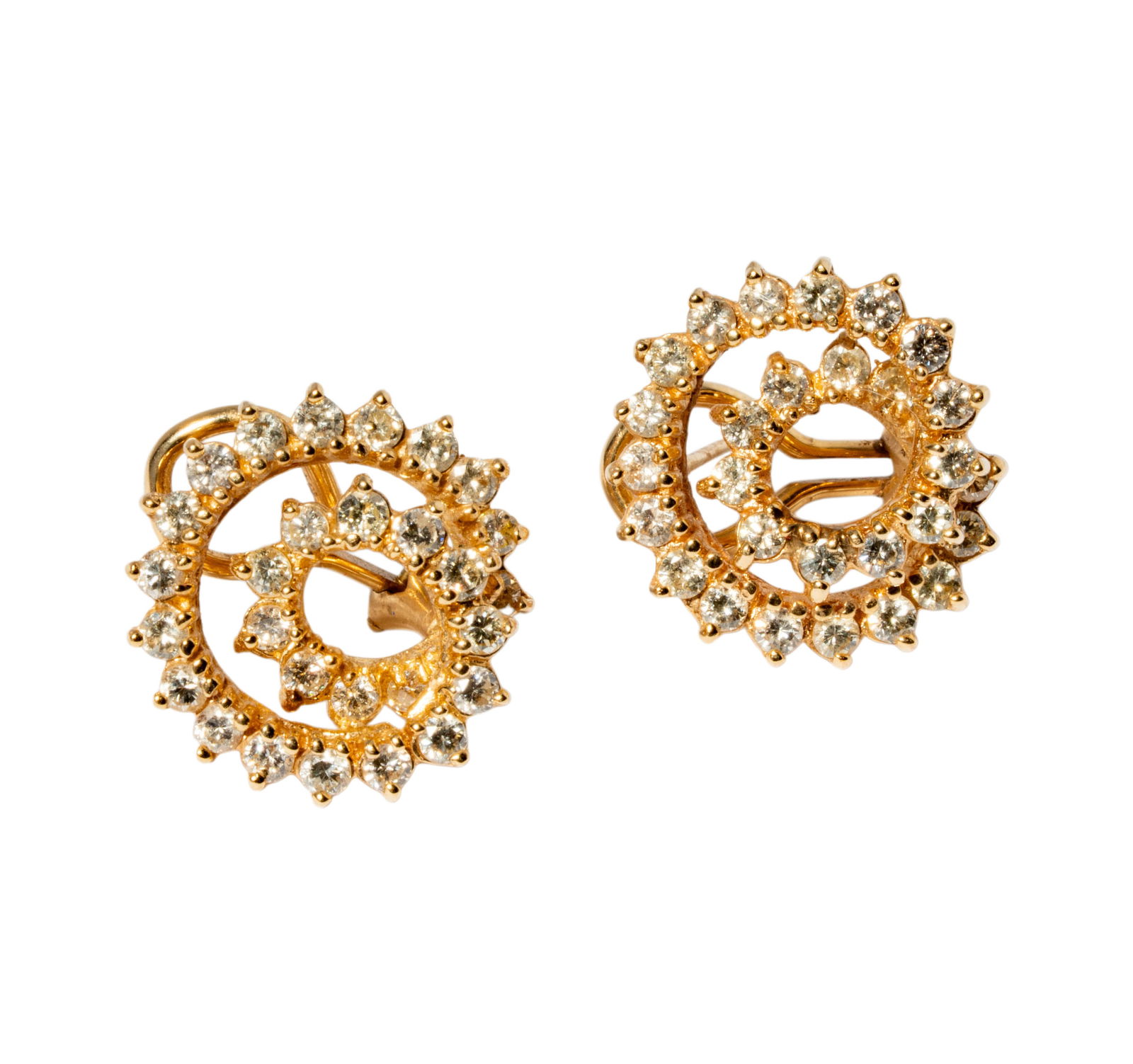 Pair of 14 Karat Yellow Gold & Diamond Earrings - 2