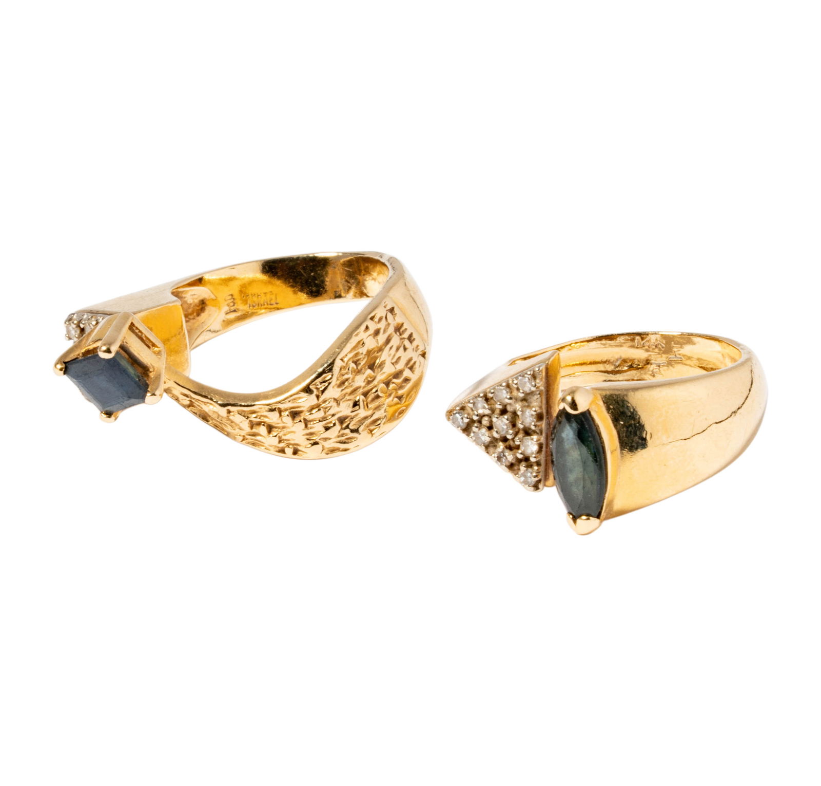 Two Israeli 14 Karat Yellow Gold, Diamond, & Sapphire Ring - 2