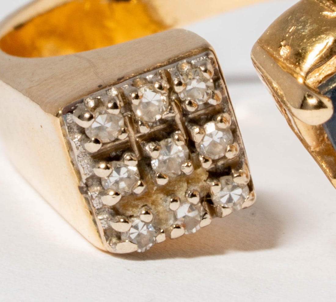 Two Israeli 14 Karat Yellow Gold, Diamond, & Sapphire Ring - 4