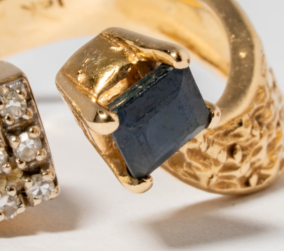 Two Israeli 14 Karat Yellow Gold, Diamond, & Sapphire Ring - 5
