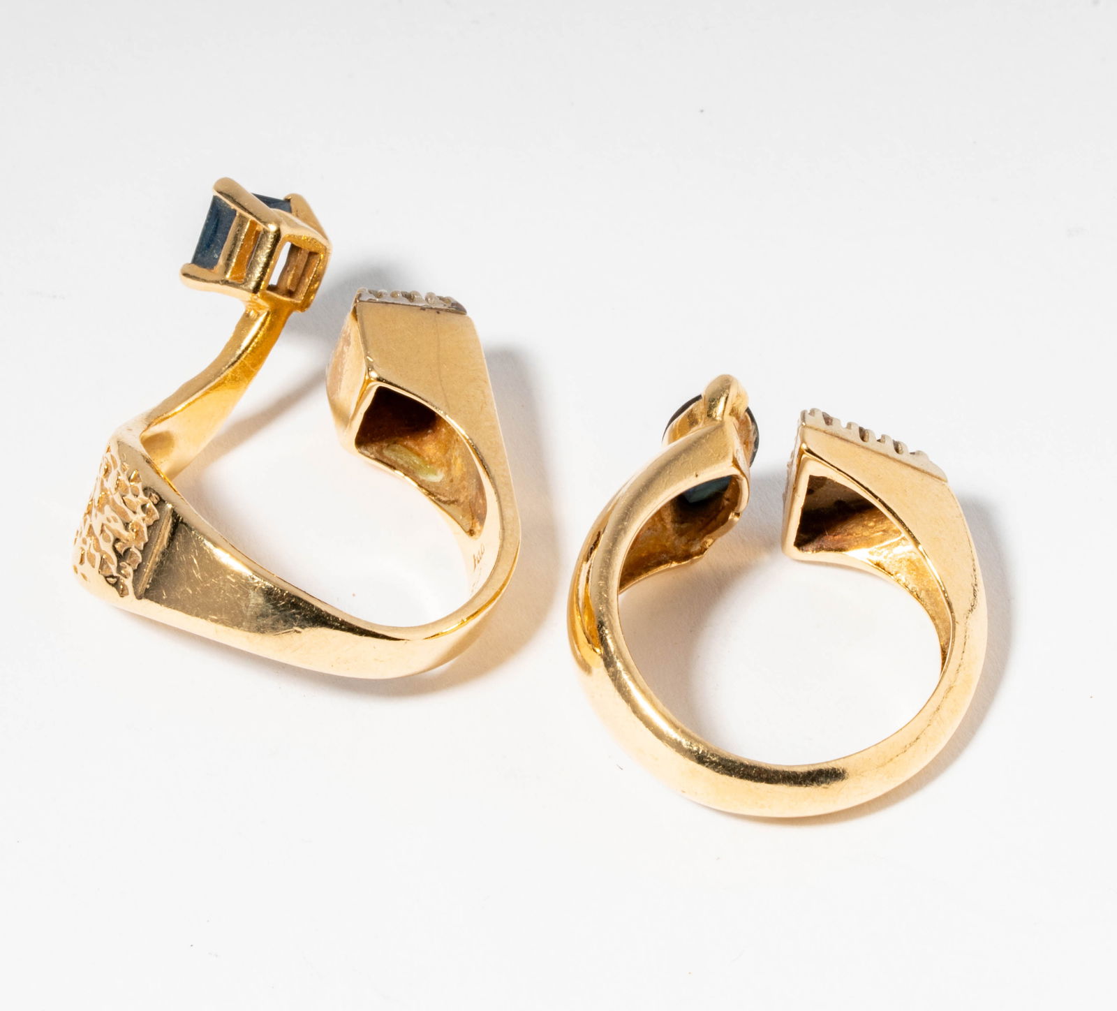 Two Israeli 14 Karat Yellow Gold, Diamond, & Sapphire Ring - 8