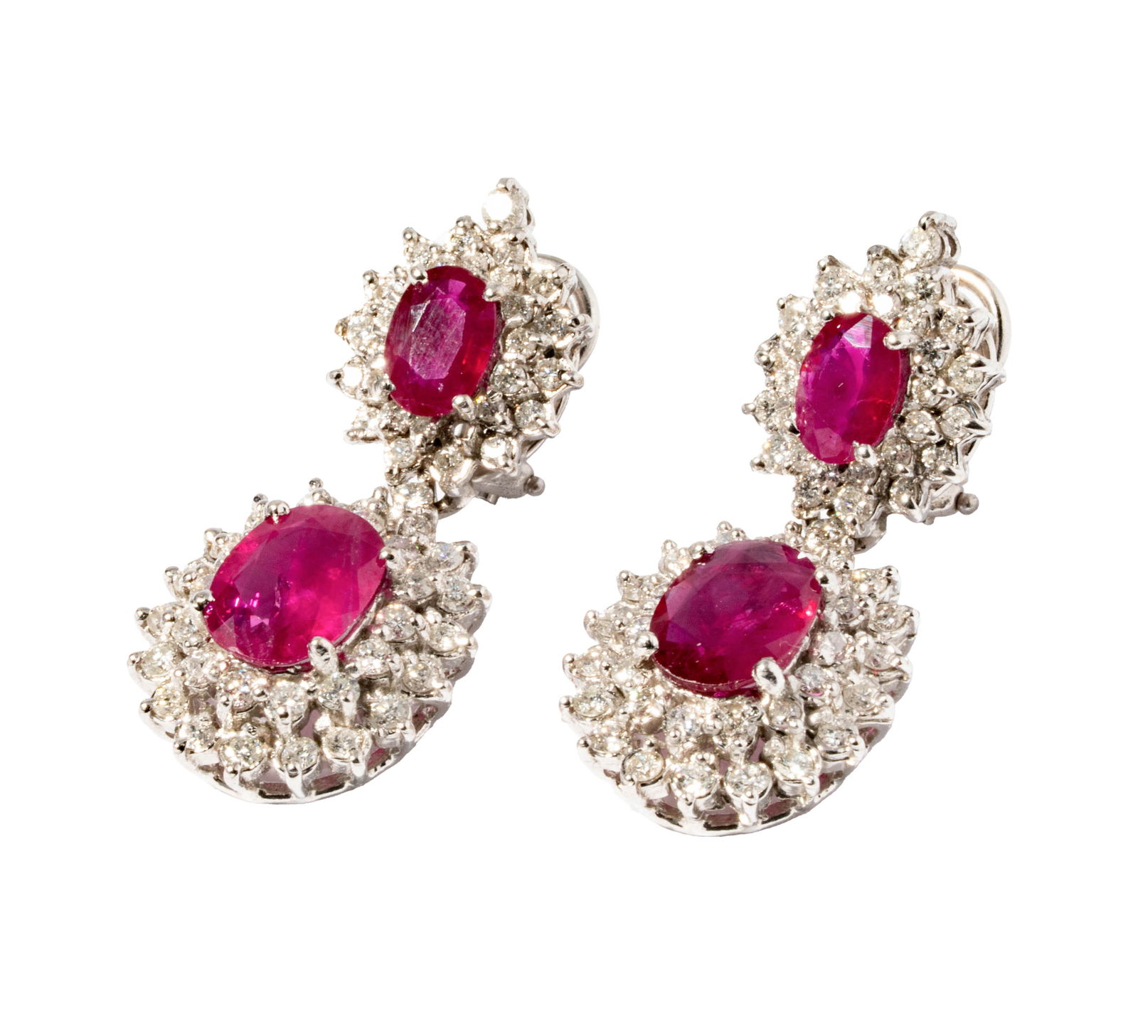 Pair of 14 Karat White Gold, Diamond, and Ruby Earrings (1 of 7)